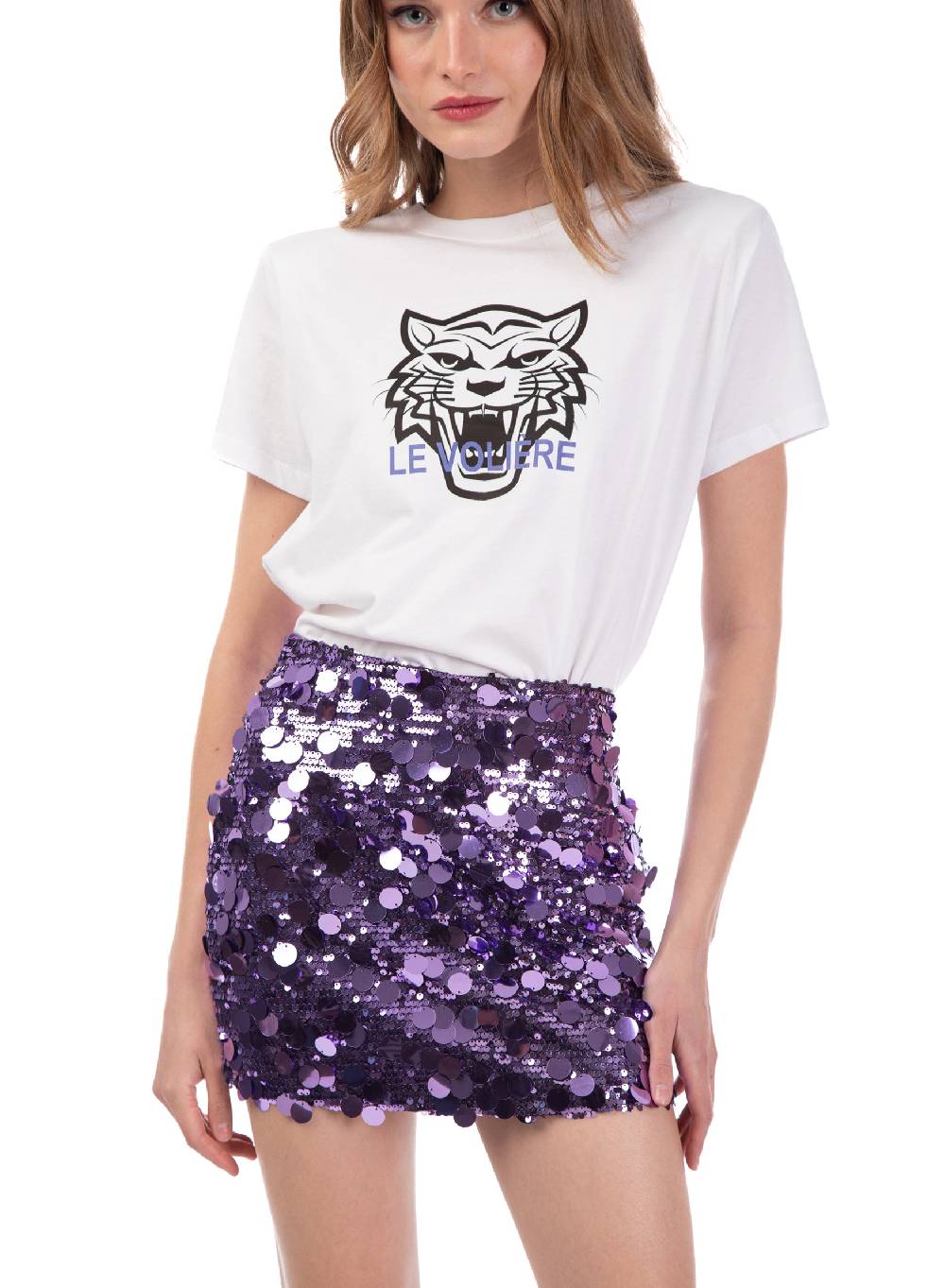 Le Volière T-shirt bianca con tigre stampata Black Friday Prezzi