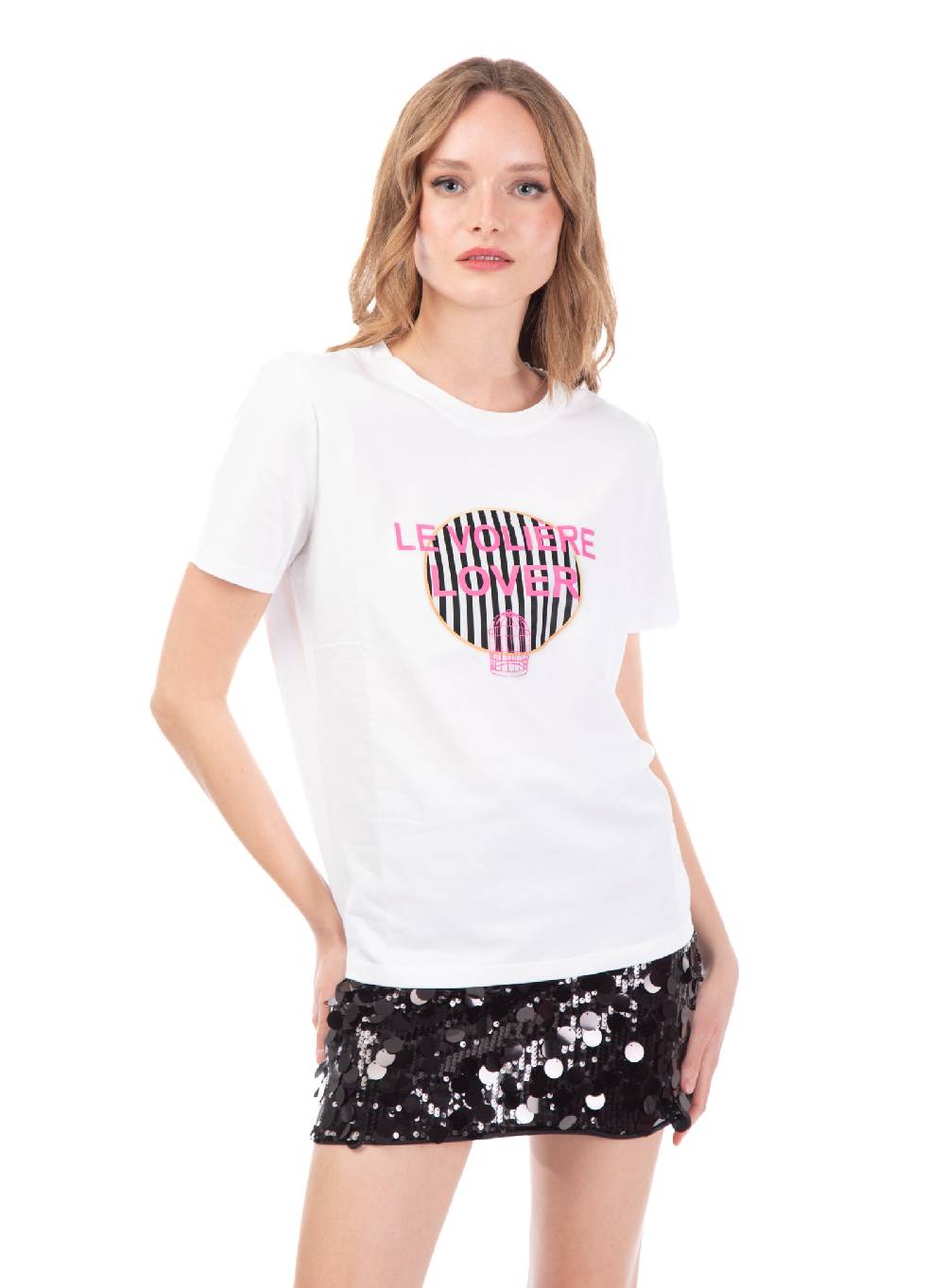 Le Volière T-shirt bianca con stampa rigata 'Le Volière' Pezzi Unici