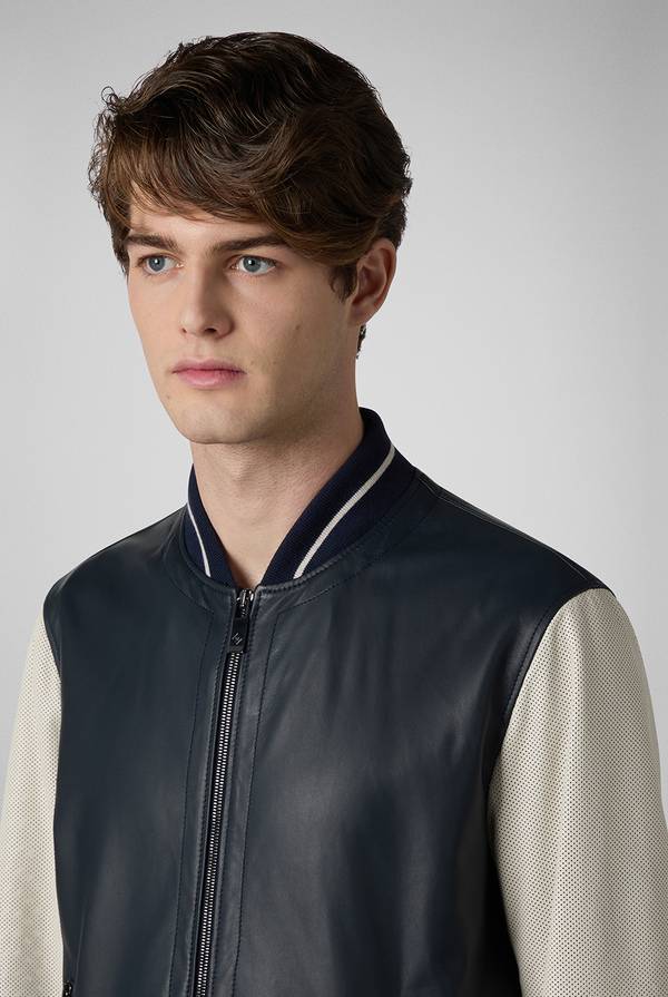 Lab. Pal Zileri Varsity Jacket in nappa bicolore blu e panna Spedizione Gratuita