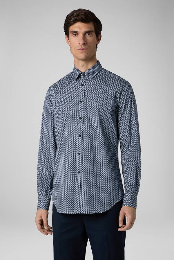 Lab. Pal Zileri Camicia in cotone stampato nei toni del blu Qualità