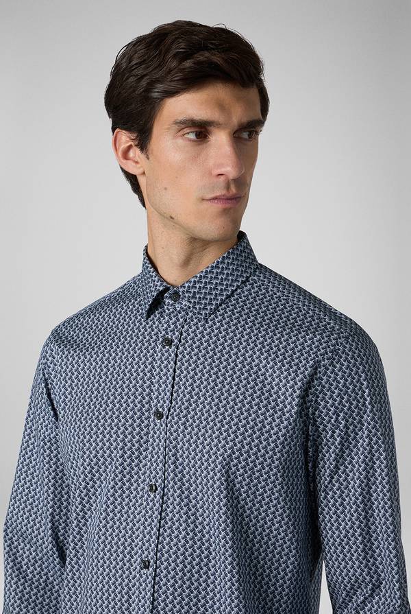 Lab. Pal Zileri Camicia in cotone stampato nei toni del blu Qualità