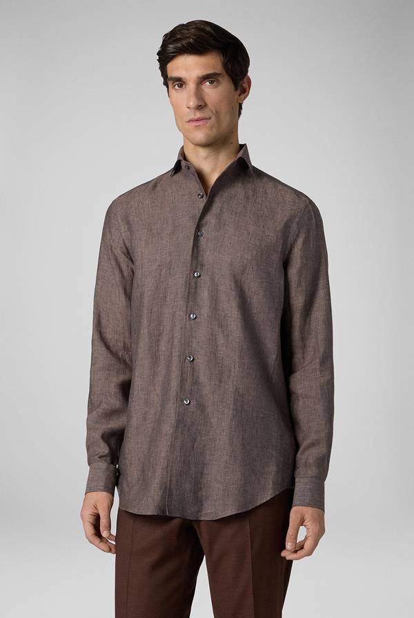 Lab. Pal Zileri Camicia in lino marrone Pezzi Unici