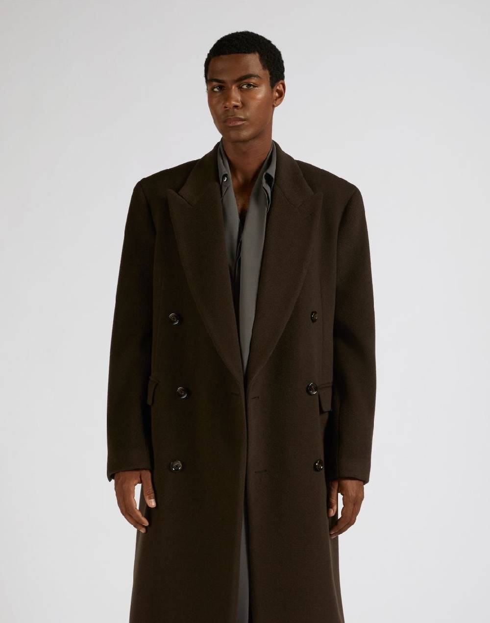 ﻿Lardini Cappotto doppiopetto marrone in lana a 6 bottoni Online