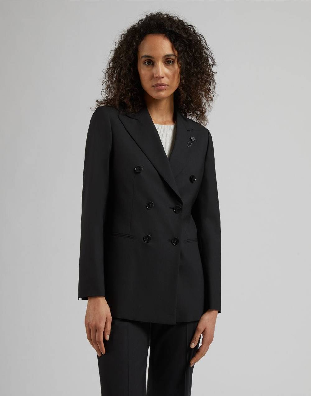 Lardini Blazer doppiopetto nero in tela di lana stretch Saldi