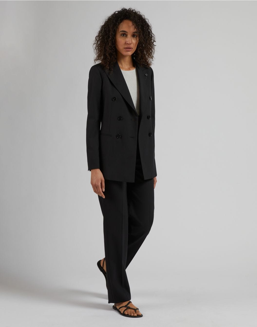 Lardini Blazer doppiopetto nero in tela di lana stretch Saldi