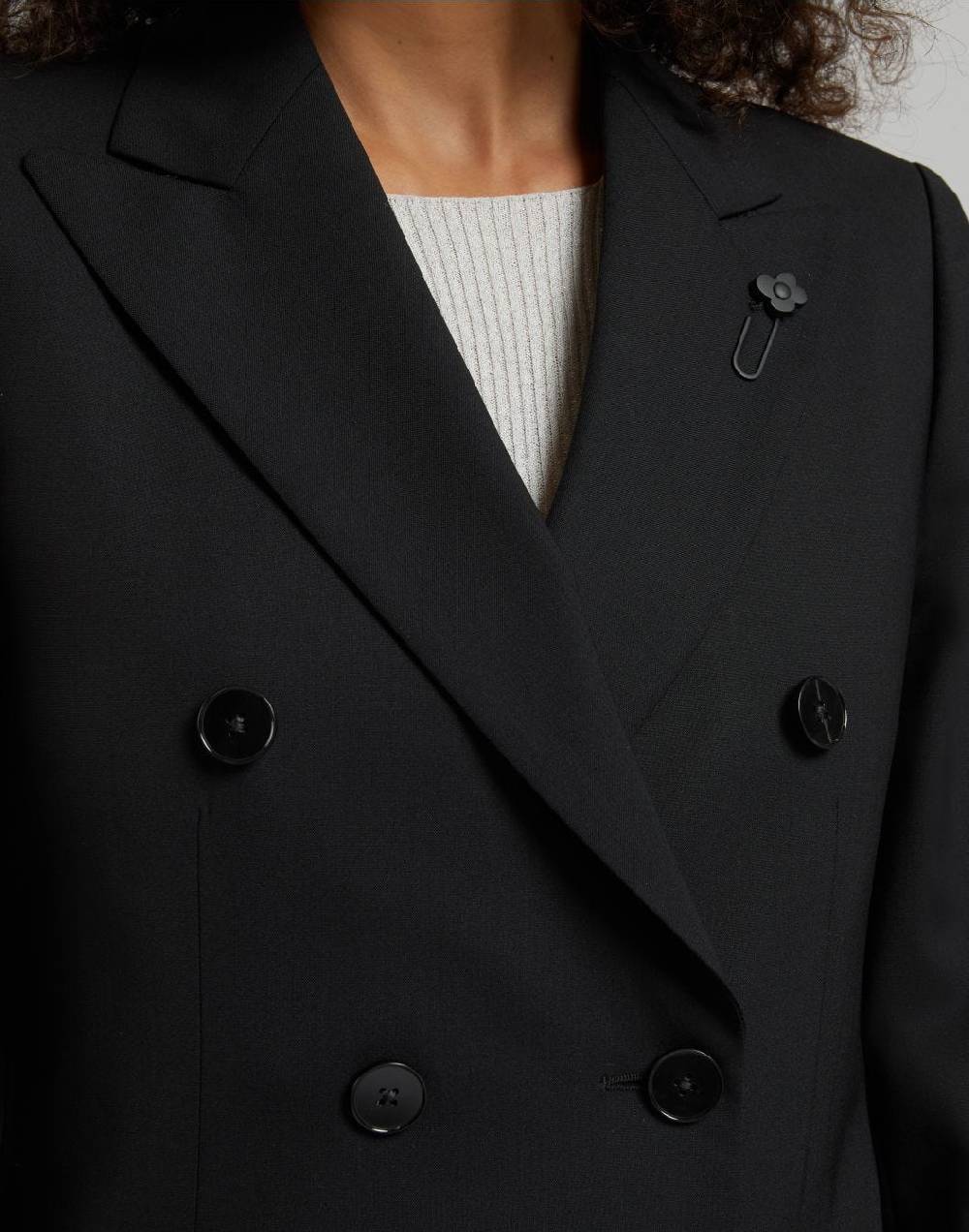 Lardini Blazer doppiopetto nero in tela di lana stretch Saldi