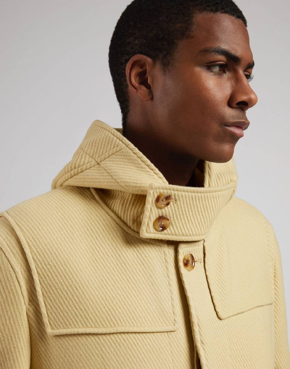 Lardini Montgomery con cappuccio in lana cashmere giallo pastello Vendita Economica