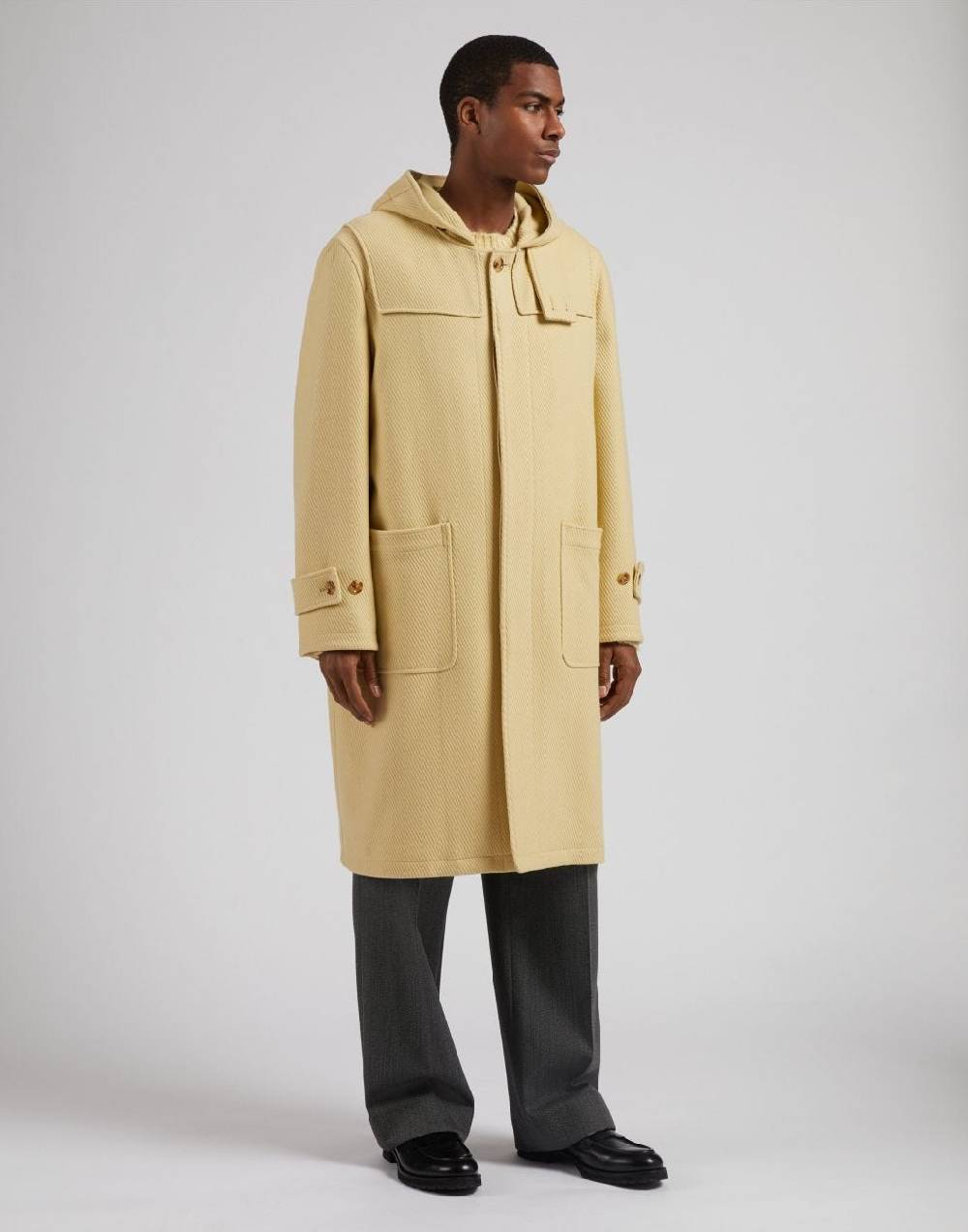 Lardini Montgomery con cappuccio in lana cashmere giallo pastello Vendita Economica