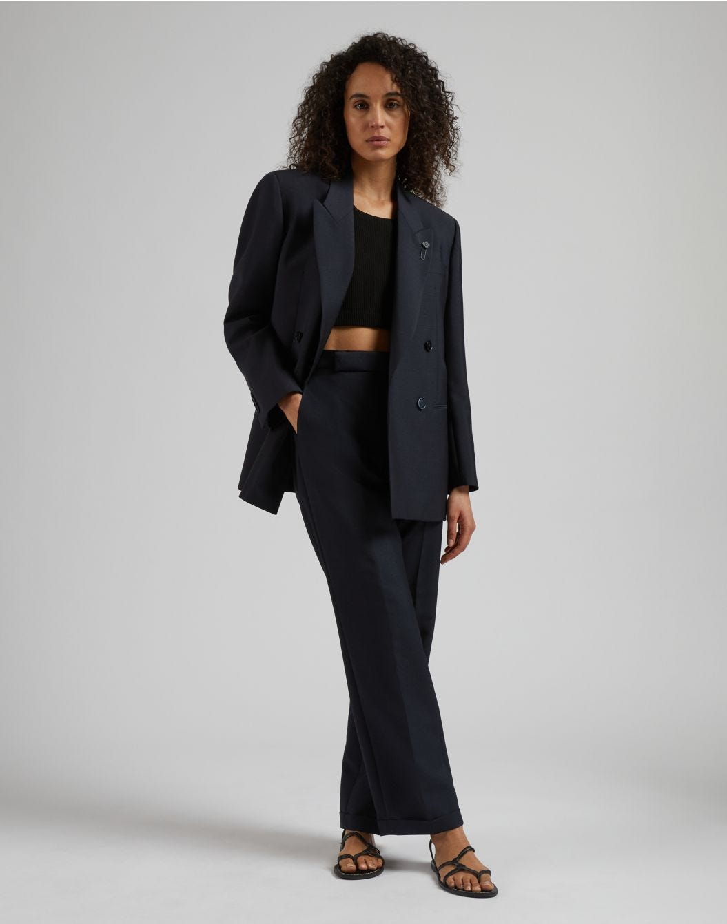 Lardini Pantalone blu gamba dritta regolare in tessuto di lana Negozio