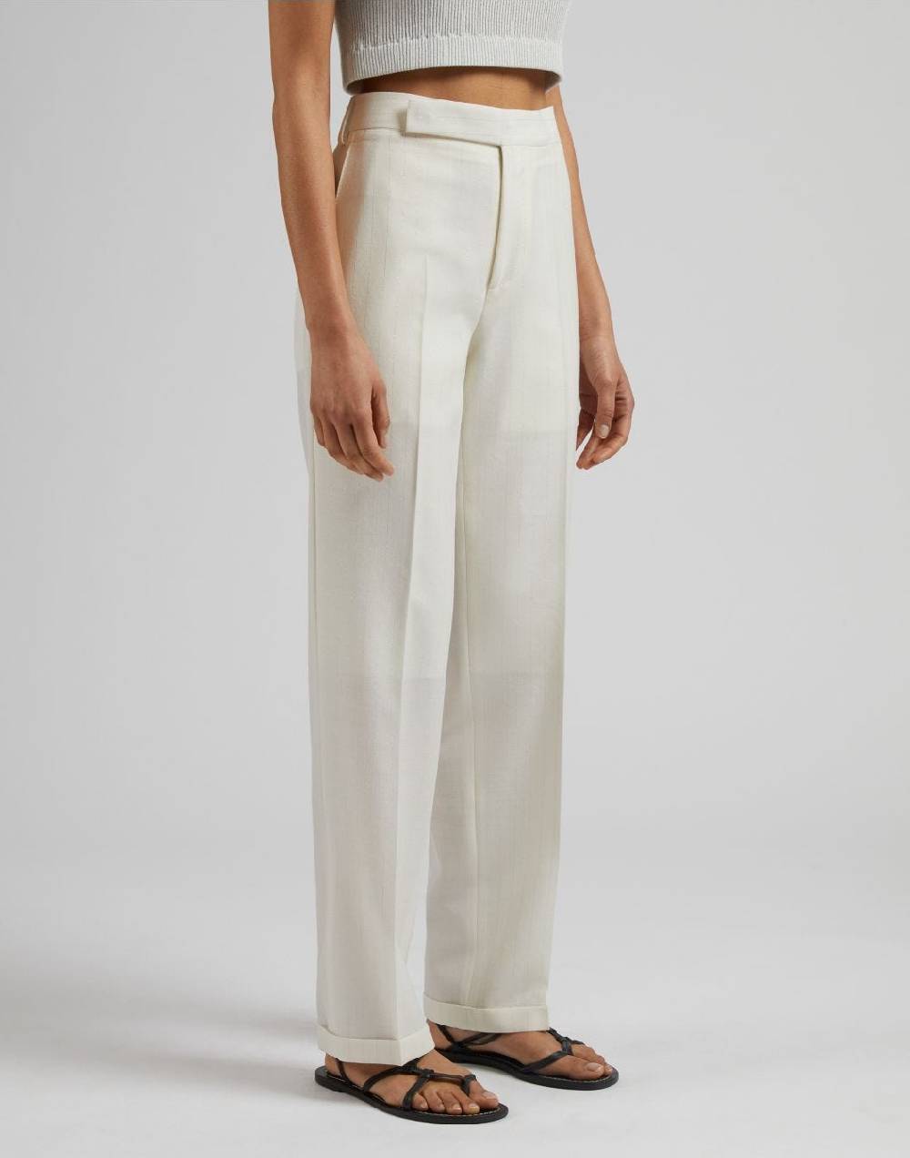 Lardini Pantalone in tela di lana gessata lurex bianco-argento Italia