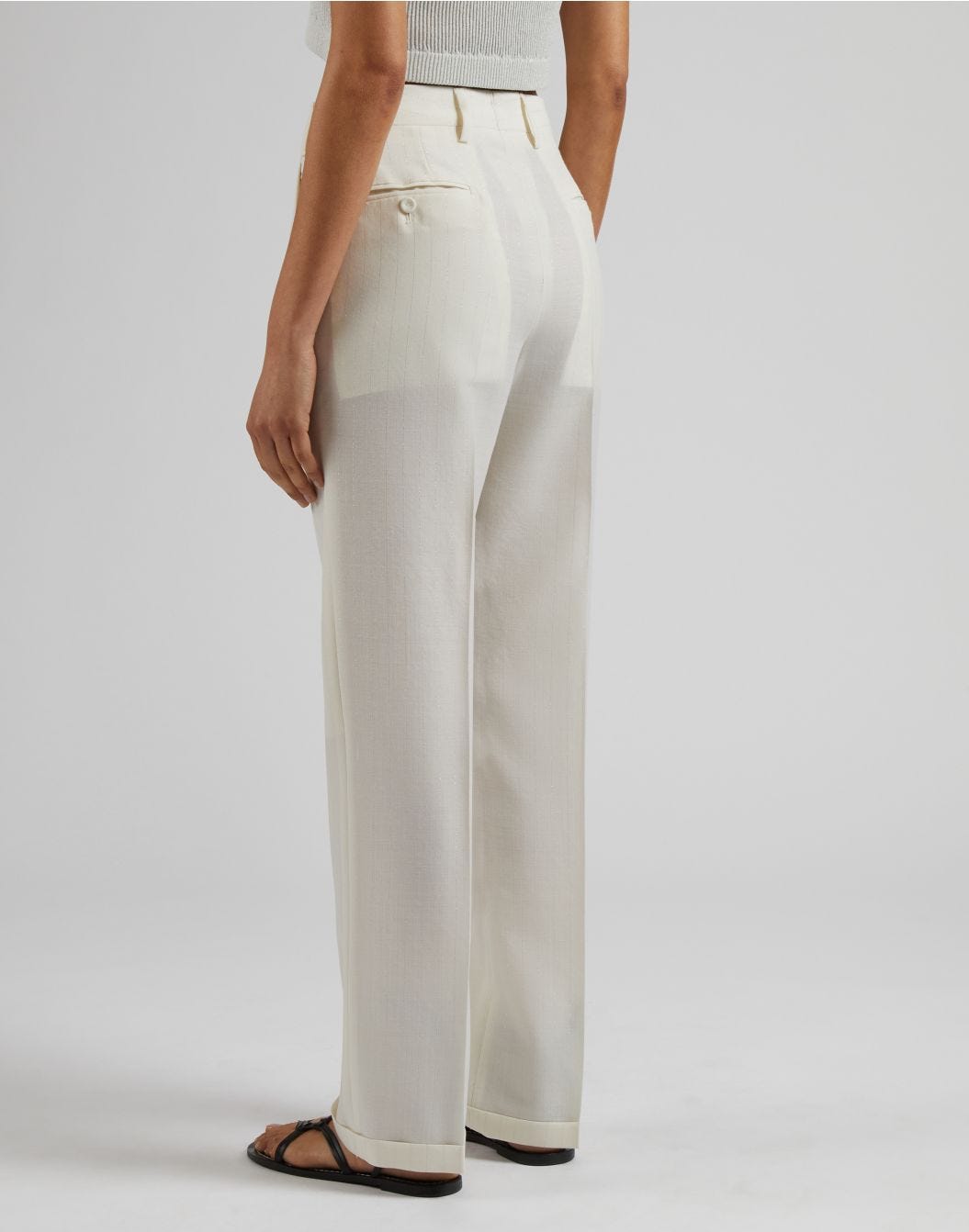 Lardini Pantalone in tela di lana gessata lurex bianco-argento Italia