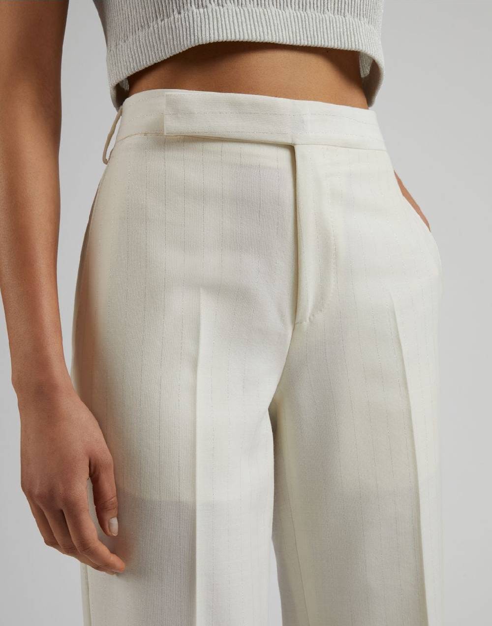 Lardini Pantalone in tela di lana gessata lurex bianco-argento Italia