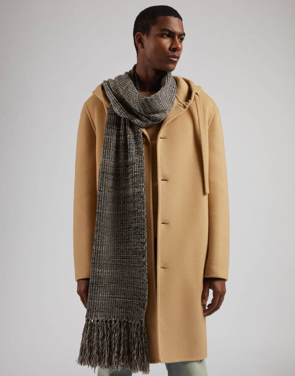 Lardini Sciarpa in lana merino a coste con peneri Nuovo
