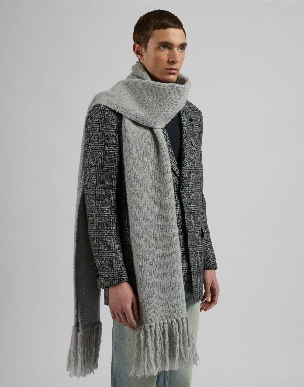 Lardini Sciarpa grigia in maglia di lana e cashmere con peneri Vendita