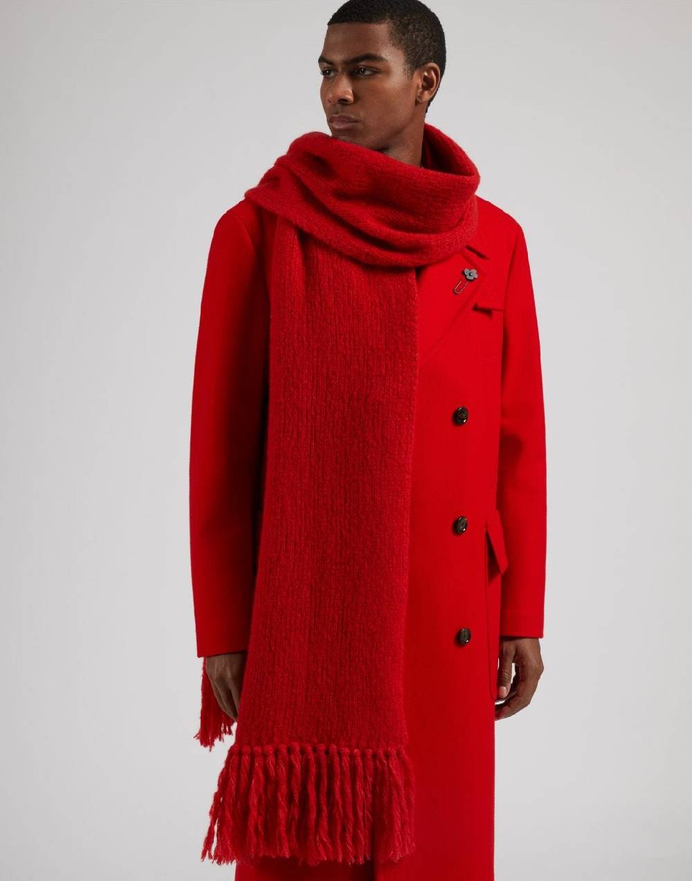 Lardini Sciarpa rossa in maglia di lana e cashmere con peneri Promozione