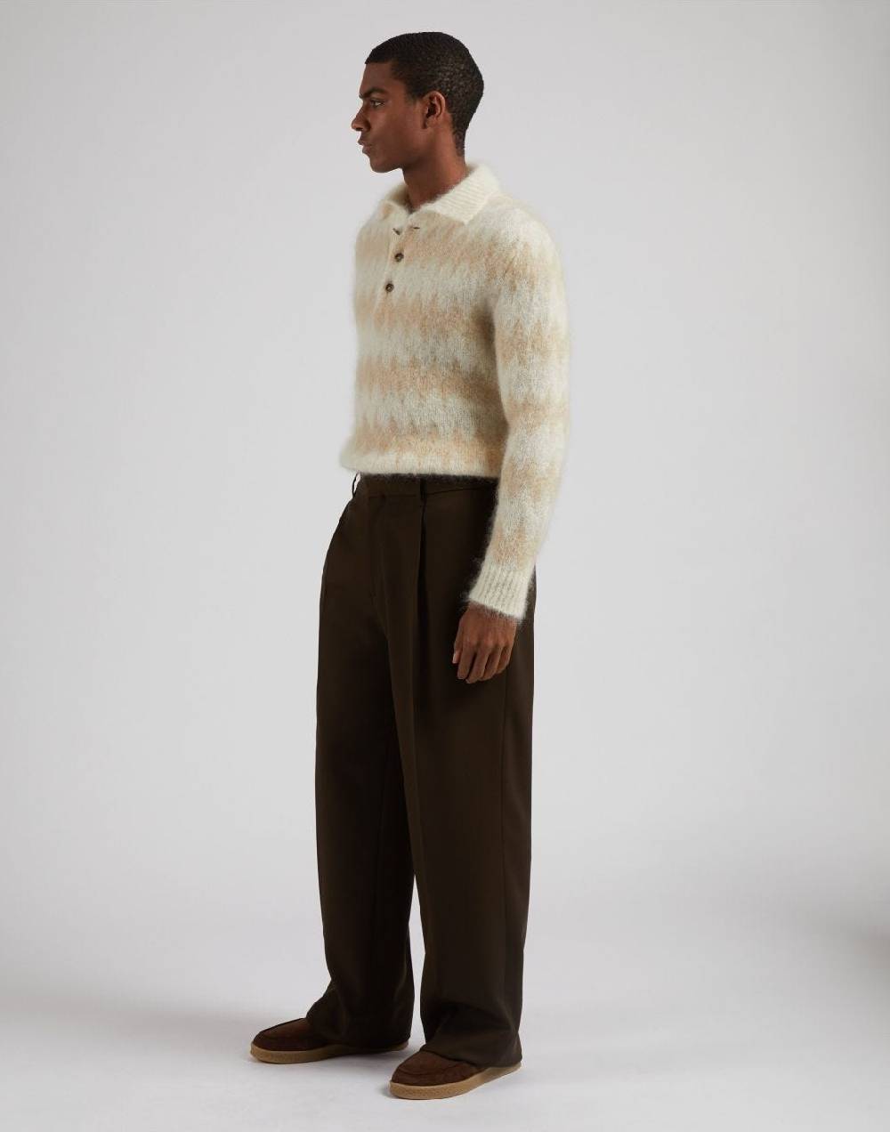 Lardini Polo bicolore a manica lunga in kid mohair bianco-beige Soddisfazione Garantita