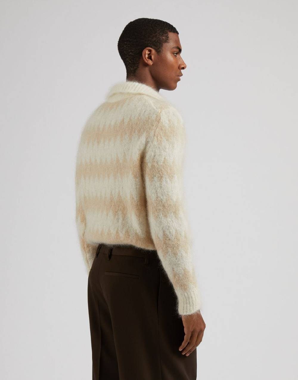 Lardini Polo bicolore a manica lunga in kid mohair bianco-beige Soddisfazione Garantita