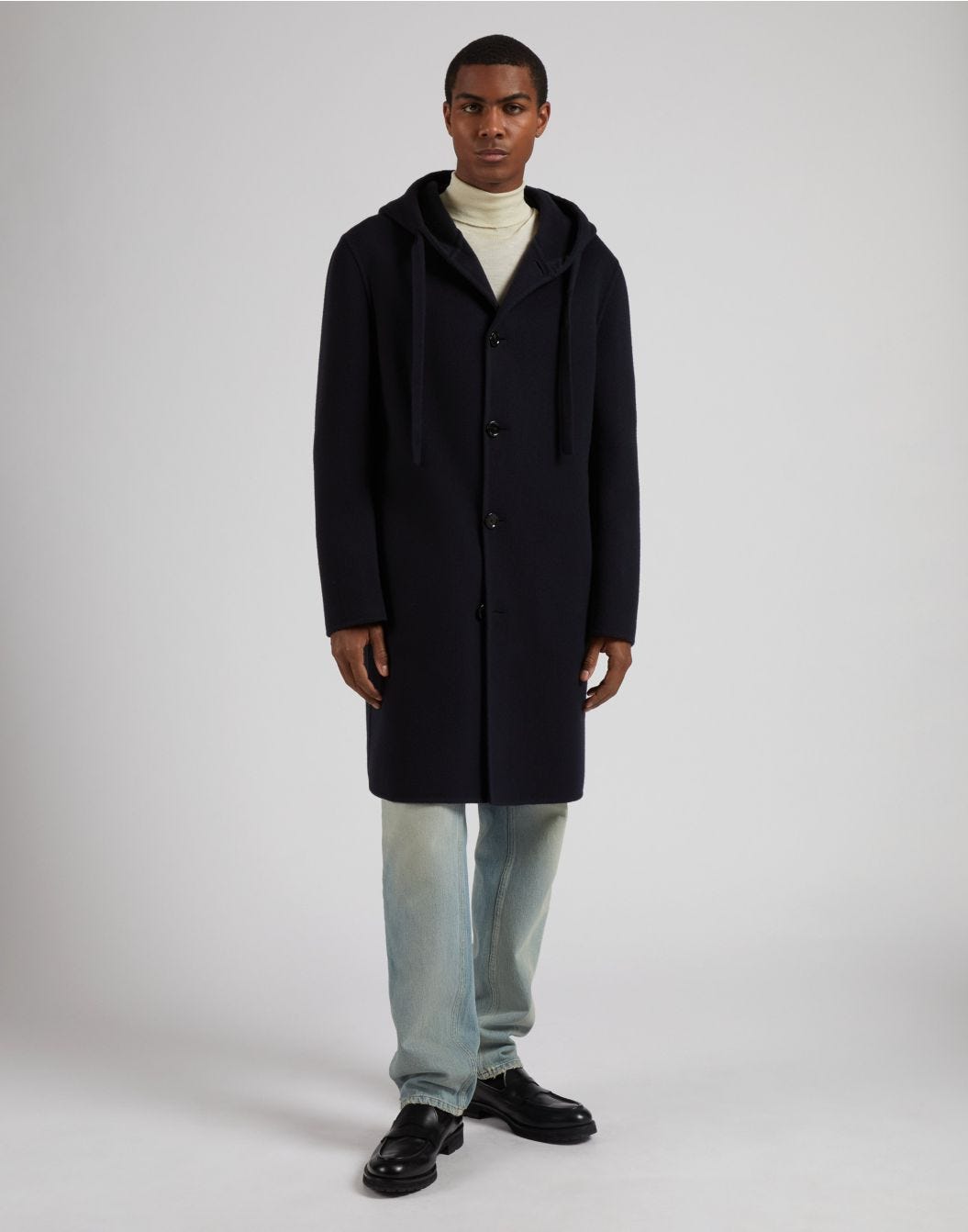 Lardini Cappotto monopetto blu in lana con cappuccio e coulisse Consegna Veloce