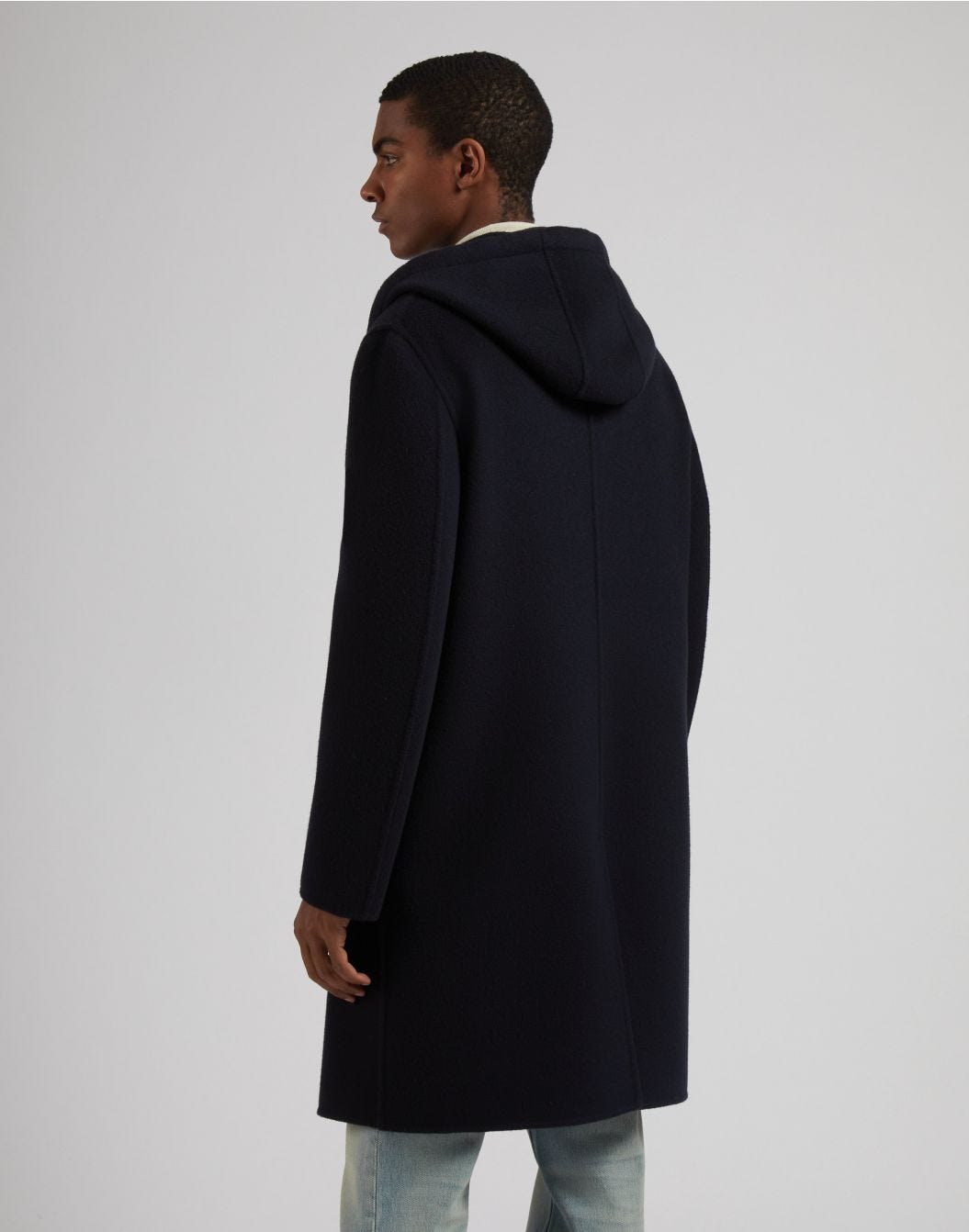 Lardini Cappotto monopetto blu in lana con cappuccio e coulisse Consegna Veloce