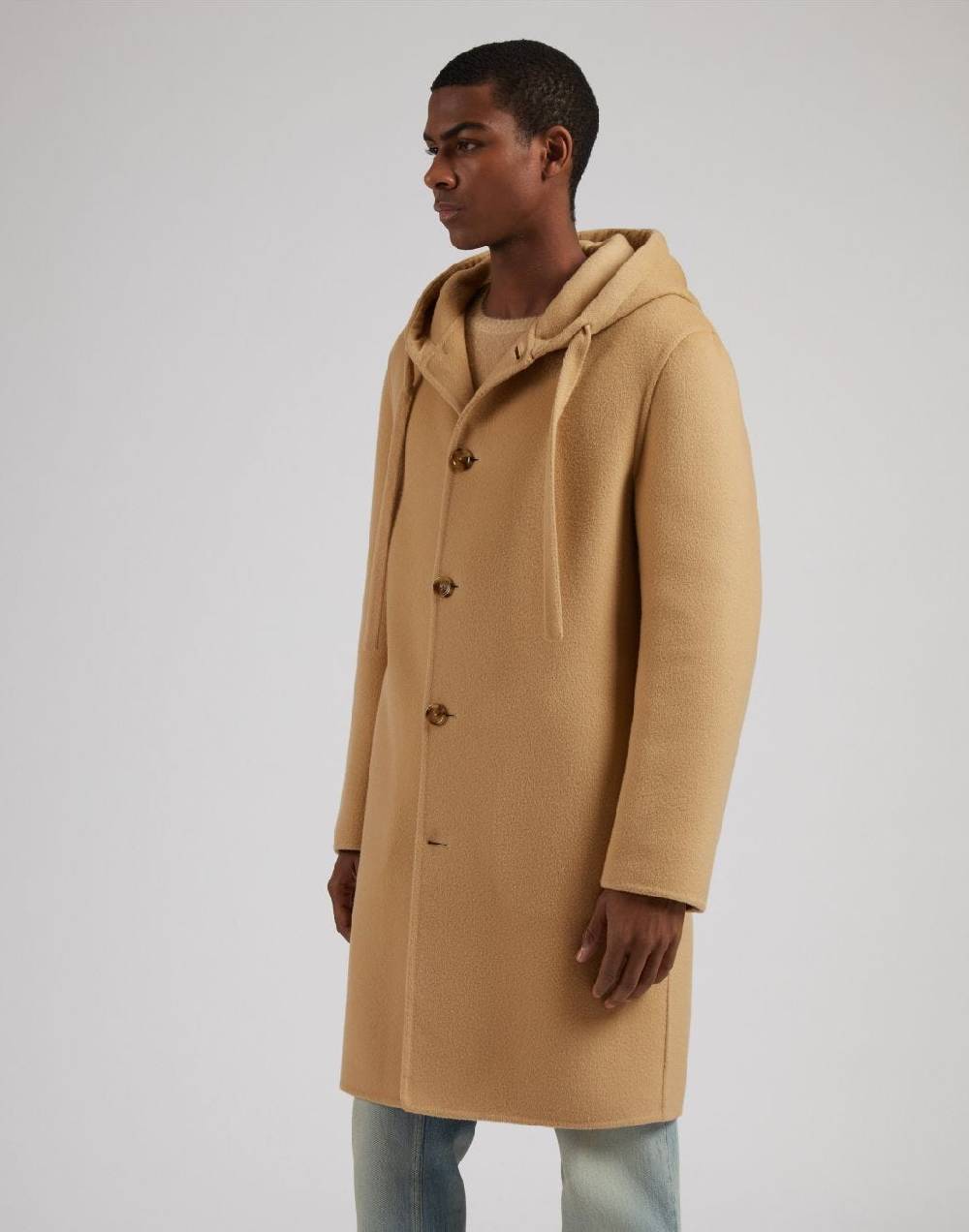 Lardini Cappotto monopetto beige in lana con cappuccio e coulisse Promozione Limitata