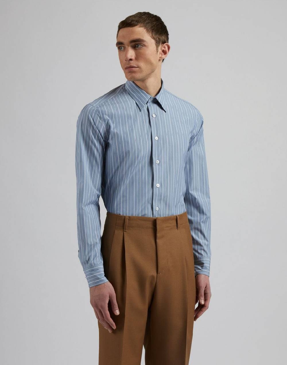 Lardini Camicia azzurra a righe in popeline di cotone compact Novità
