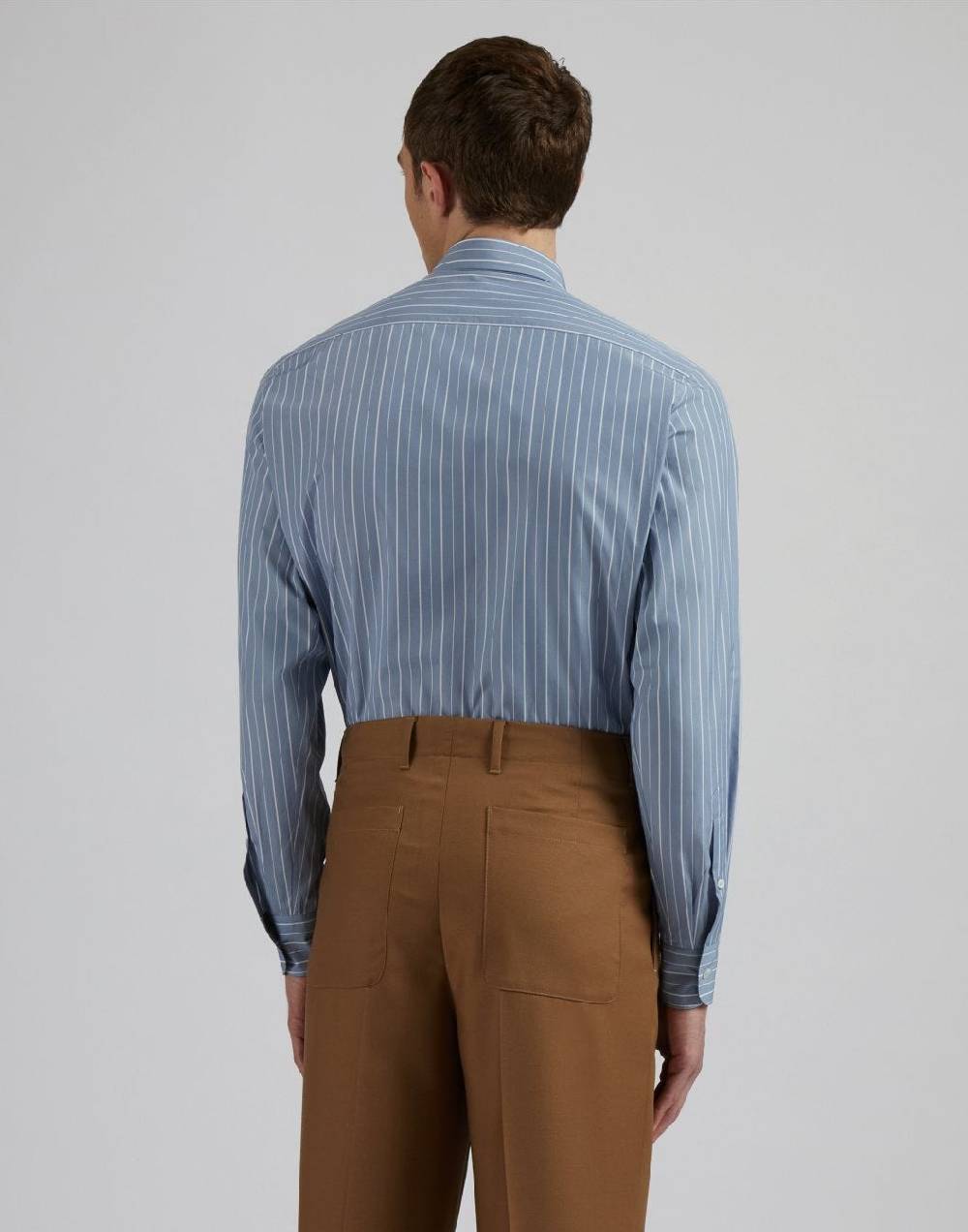 Lardini Camicia azzurra a righe in popeline di cotone compact Novità