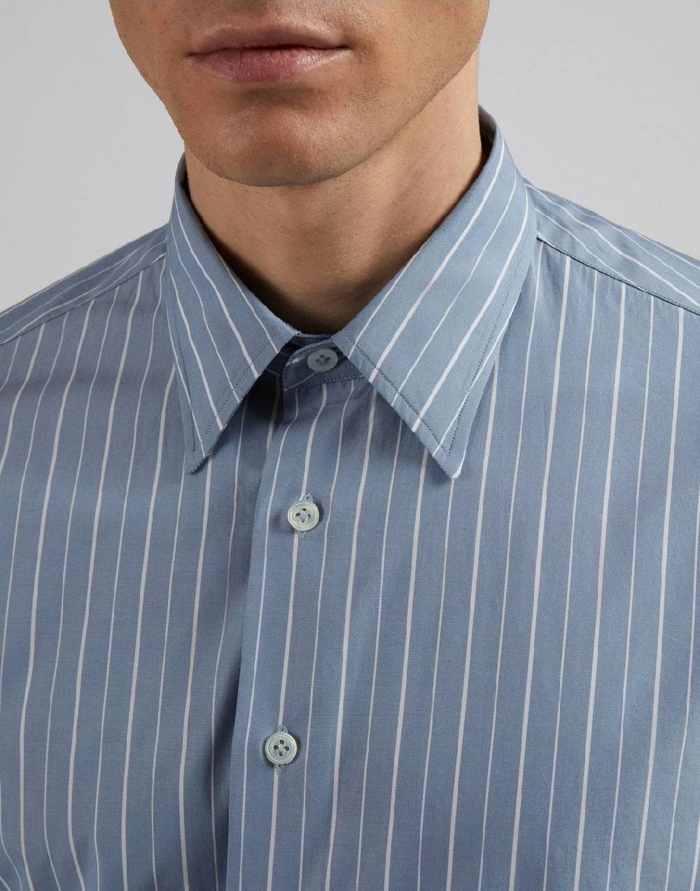 Lardini Camicia azzurra a righe in popeline di cotone compact Novità