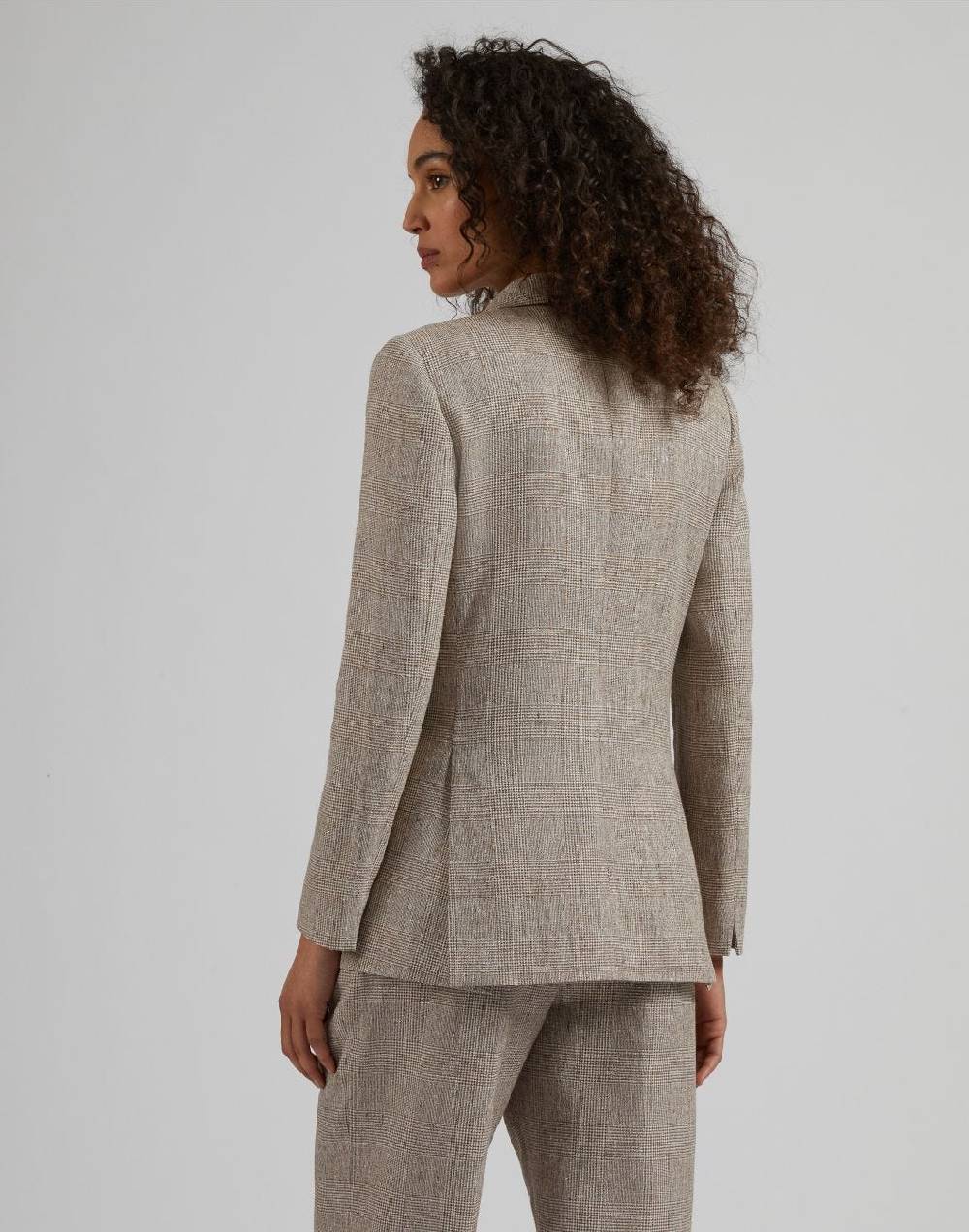 Lardini Giacca doppiopetto in lino marrone con disegno galles Outlet