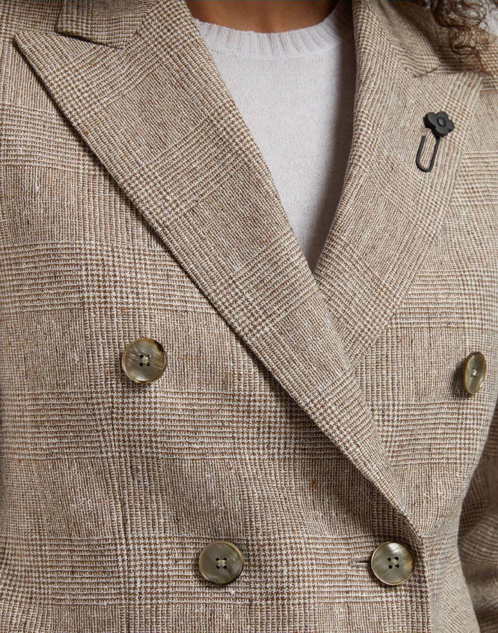Lardini Giacca doppiopetto in lino marrone con disegno galles Outlet