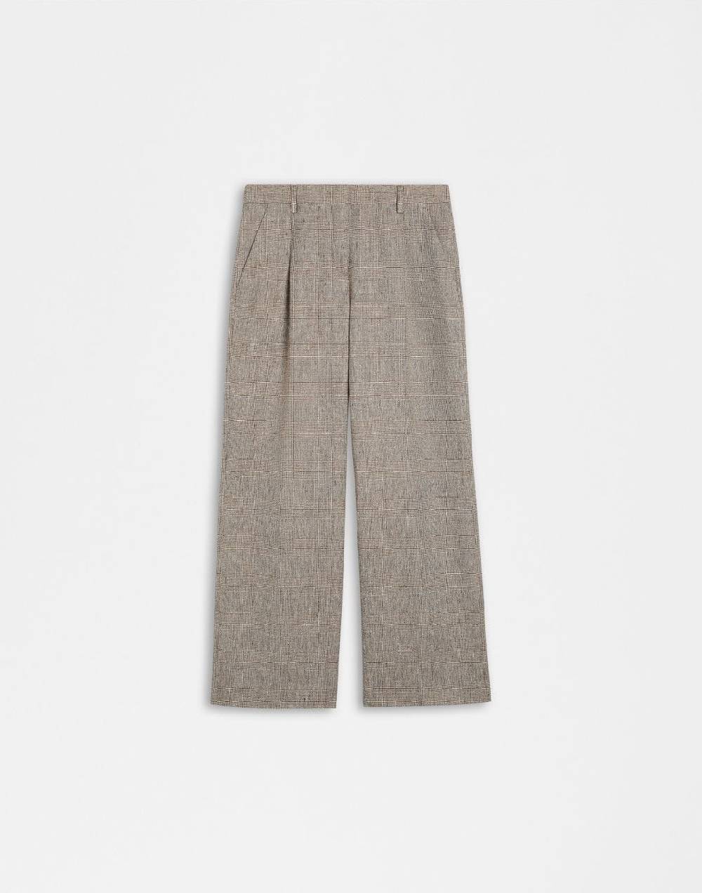 Lardini Pantalone in lino marrone con disegno galles