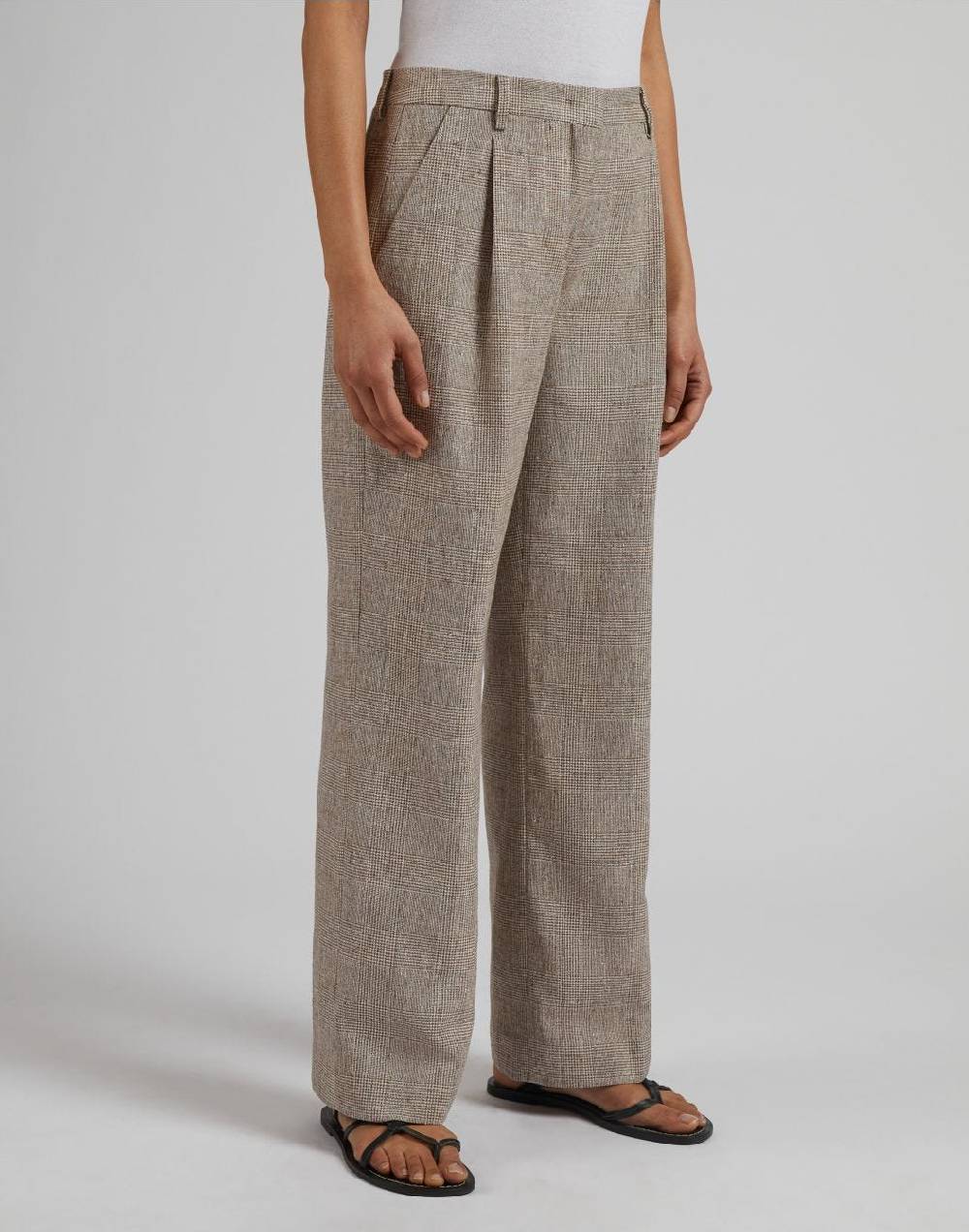 Lardini Pantalone in lino marrone con disegno galles Offerte