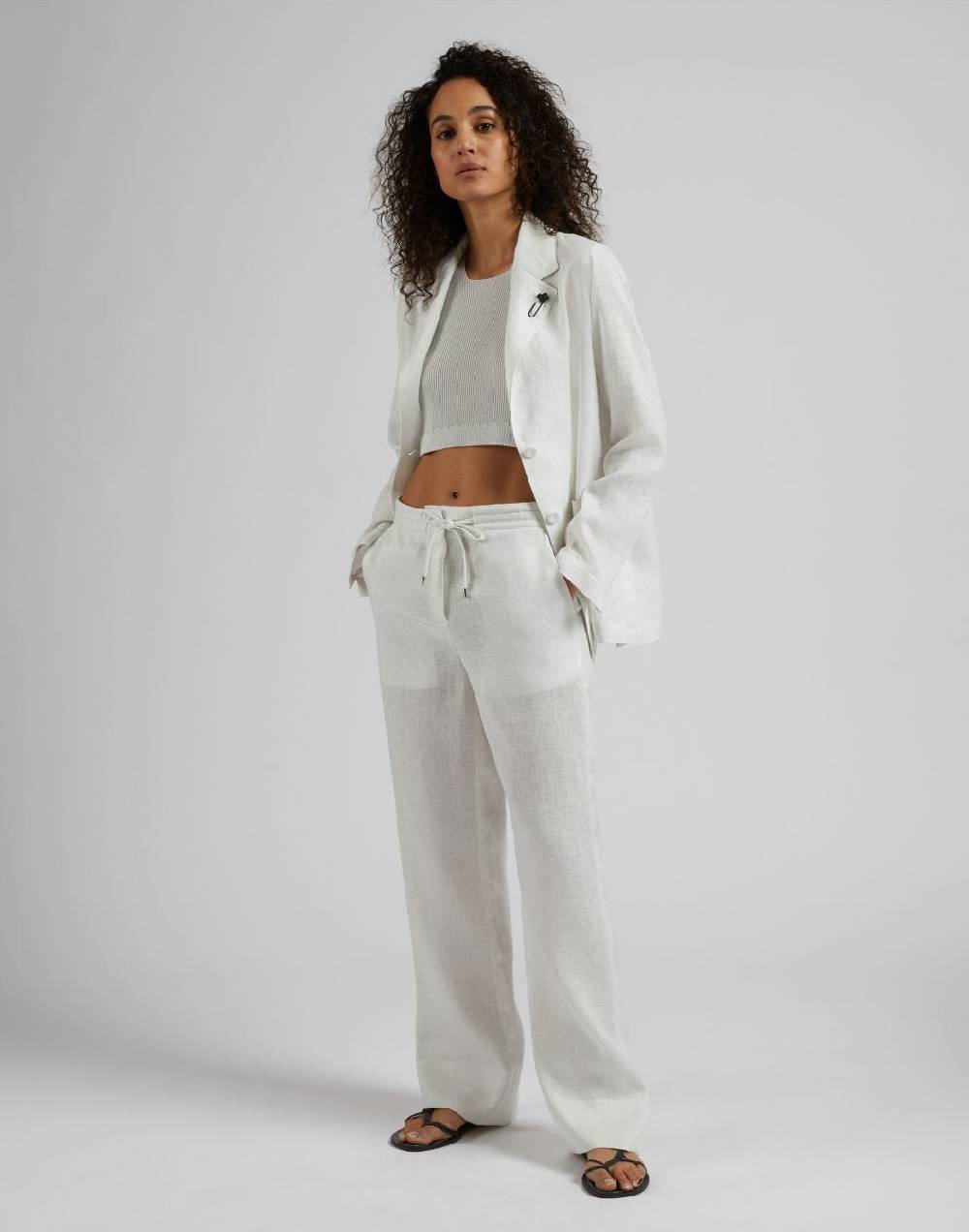 Lardini Top corto in maglia a costina lurex bianco e argento Vendita Economica