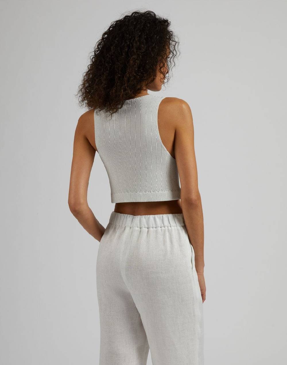 Lardini Top corto in maglia a costina lurex bianco e argento Vendita Economica