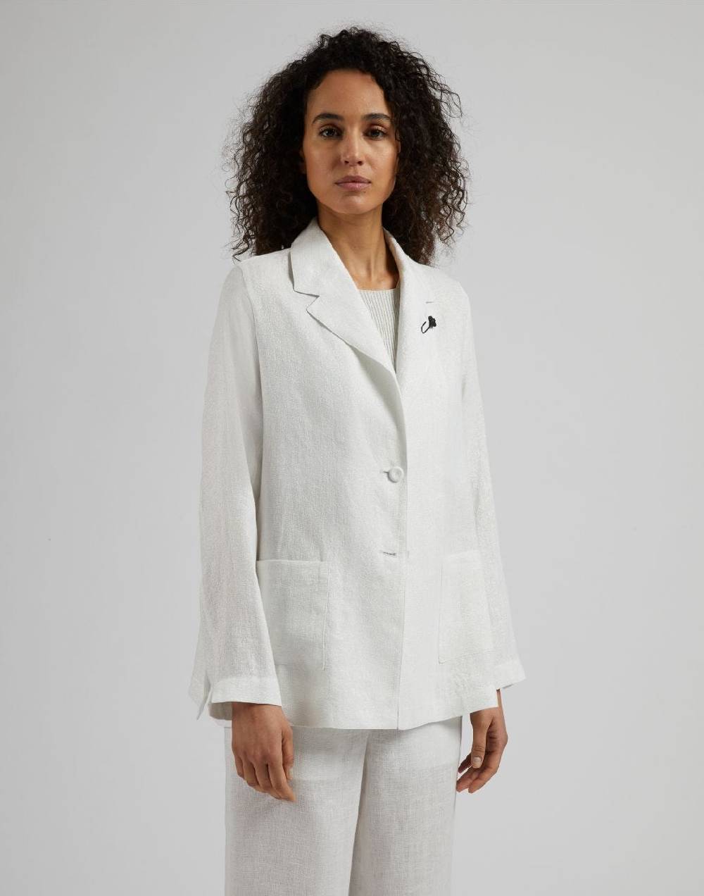 Lardini Giacca monopetto in lino lurex bianco e argento Italia