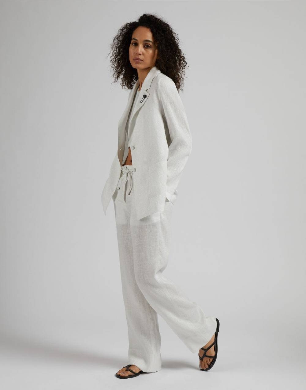 Lardini Giacca monopetto in lino lurex bianco e argento Italia