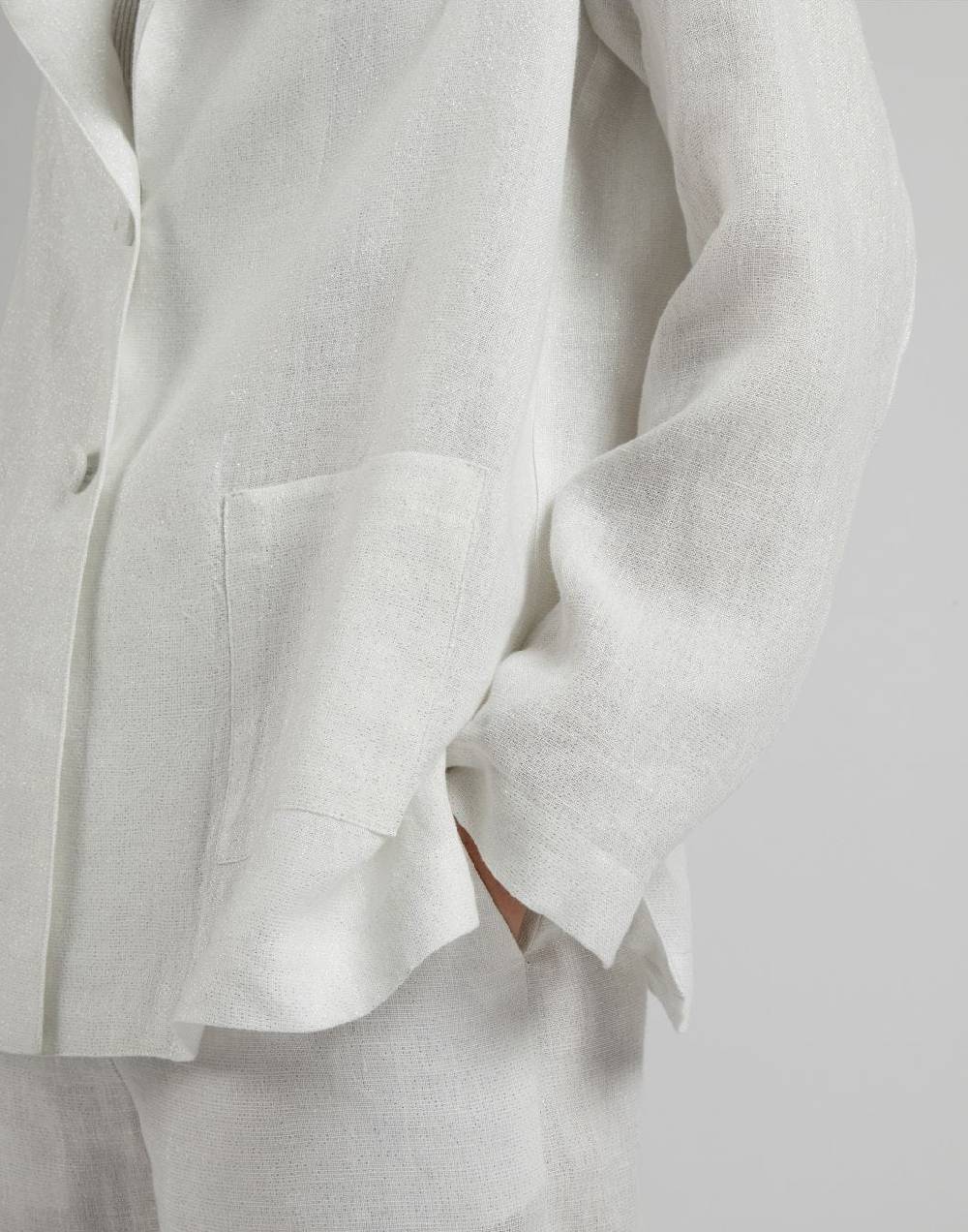 Lardini Giacca monopetto in lino lurex bianco e argento Italia