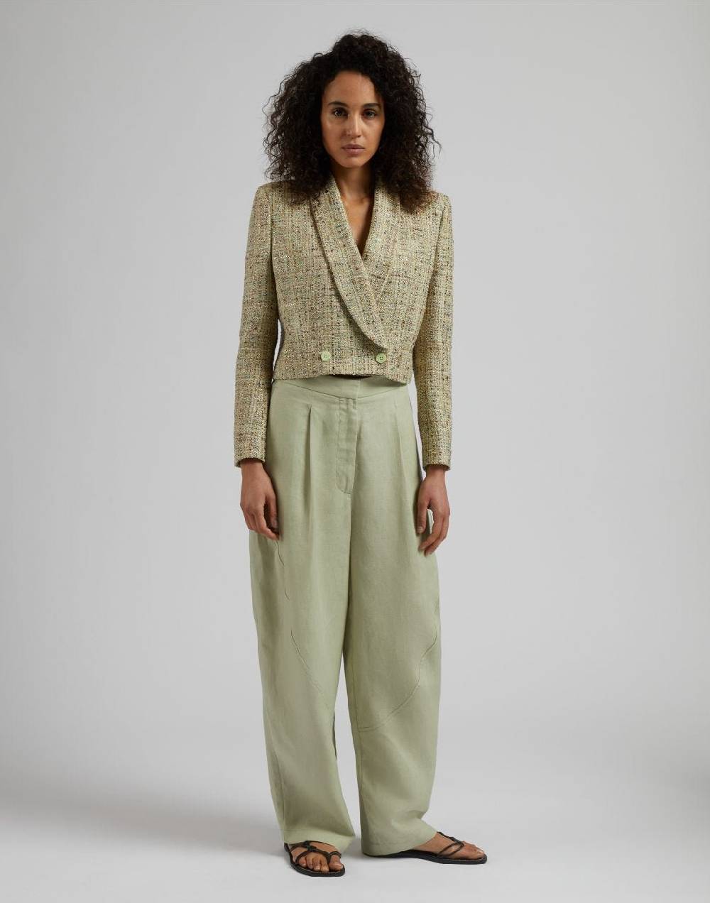 Lardini Giacca corta in tweed di cotone verde intrecciato lurex 2025