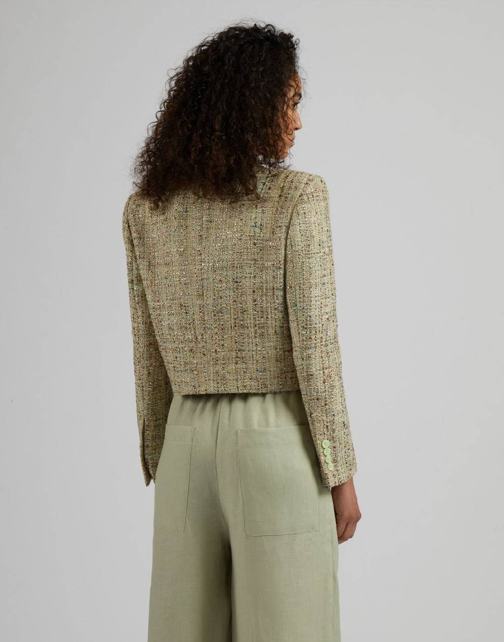 Lardini Giacca corta in tweed di cotone verde intrecciato lurex 2025