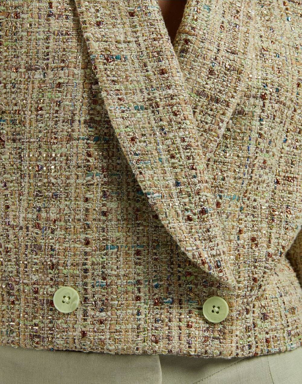 Lardini Giacca corta in tweed di cotone verde intrecciato lurex 2025