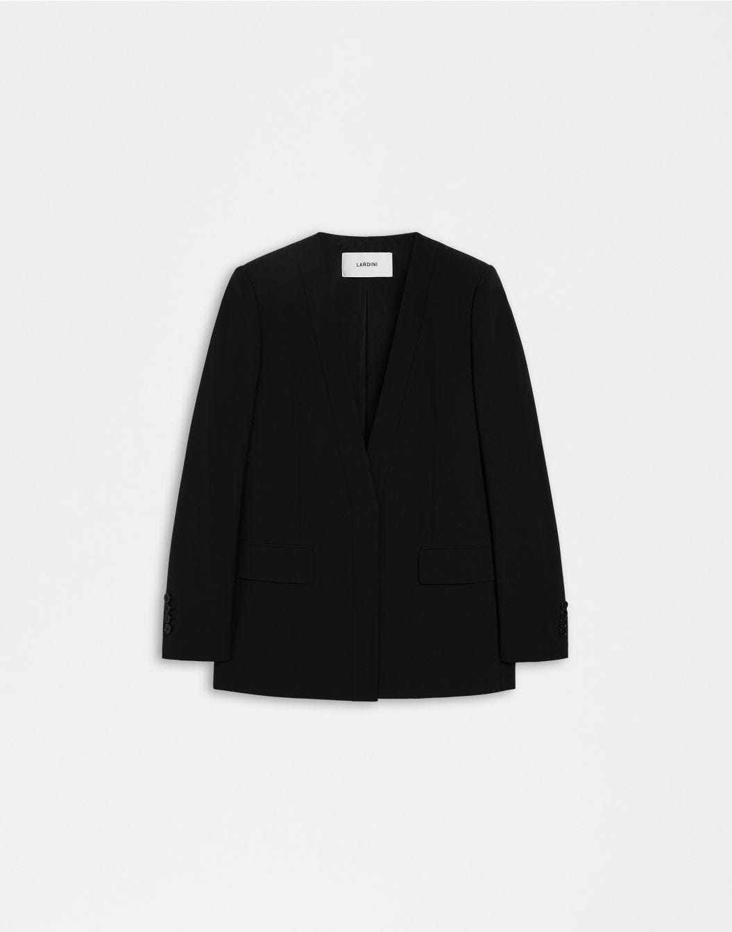 Lardini Giacca monopetto senza collo in tela di lana stretch nera