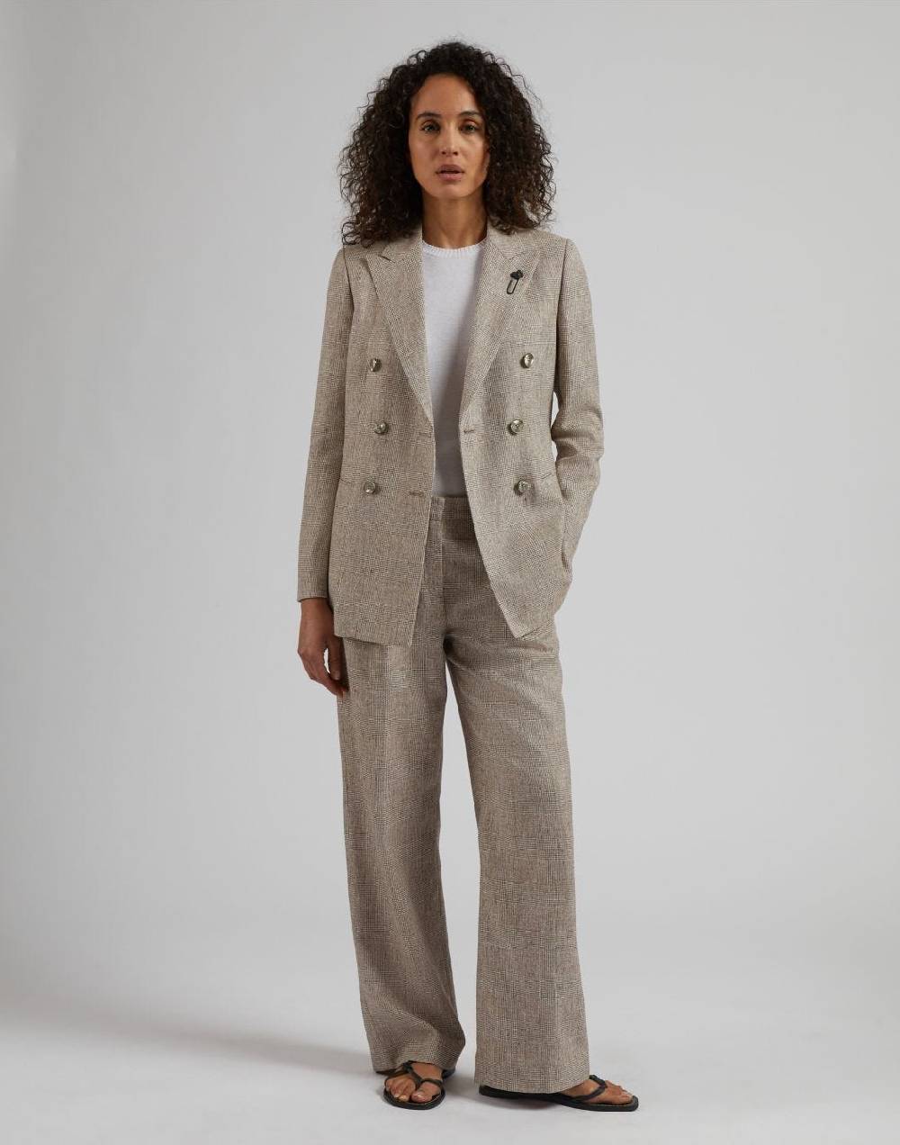Lardini Pantalone in lino marrone con disegno galles Qualità