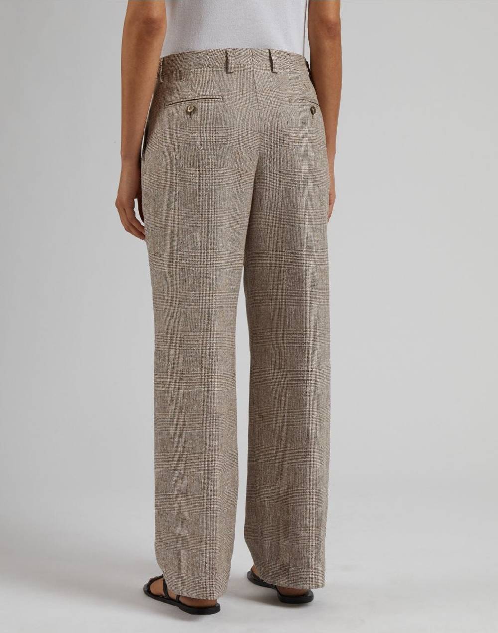 Lardini Pantalone in lino marrone con disegno galles Qualità