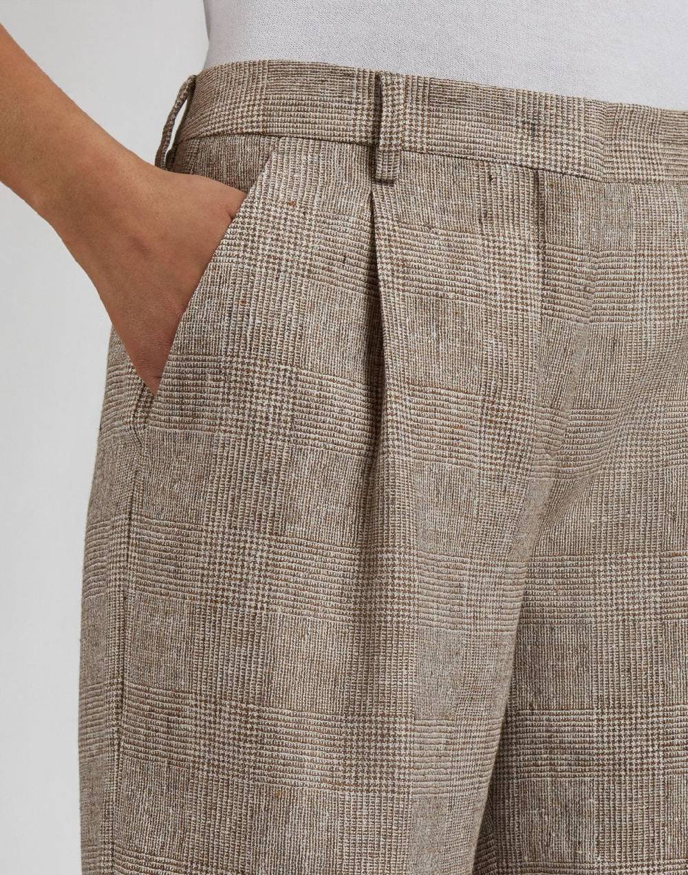 Lardini Pantalone in lino marrone con disegno galles Qualità