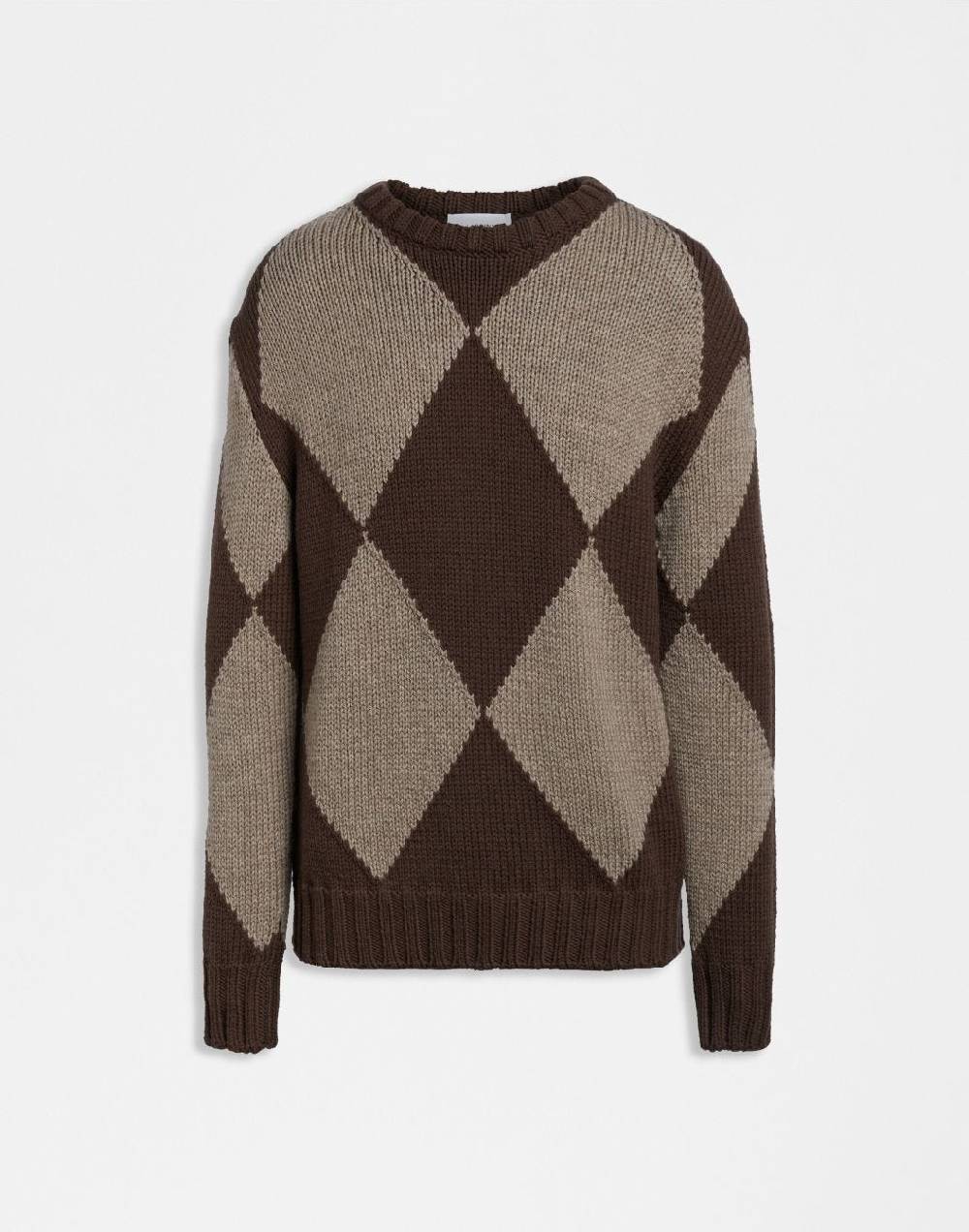 Lardini Maglia girocollo marrone con intarsio bicolore nocciola