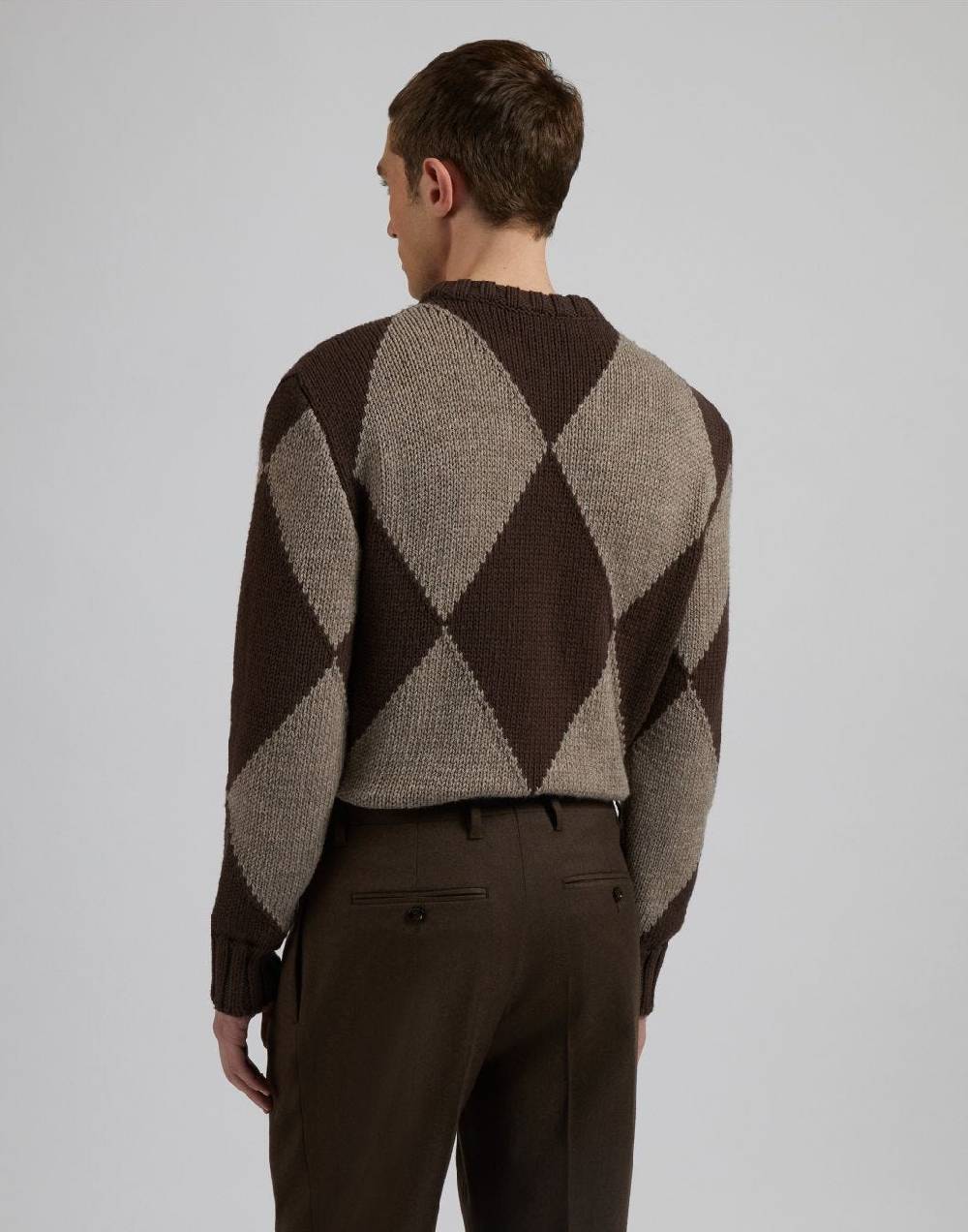 Lardini Maglia girocollo marrone con intarsio bicolore nocciola Promozione Limitata