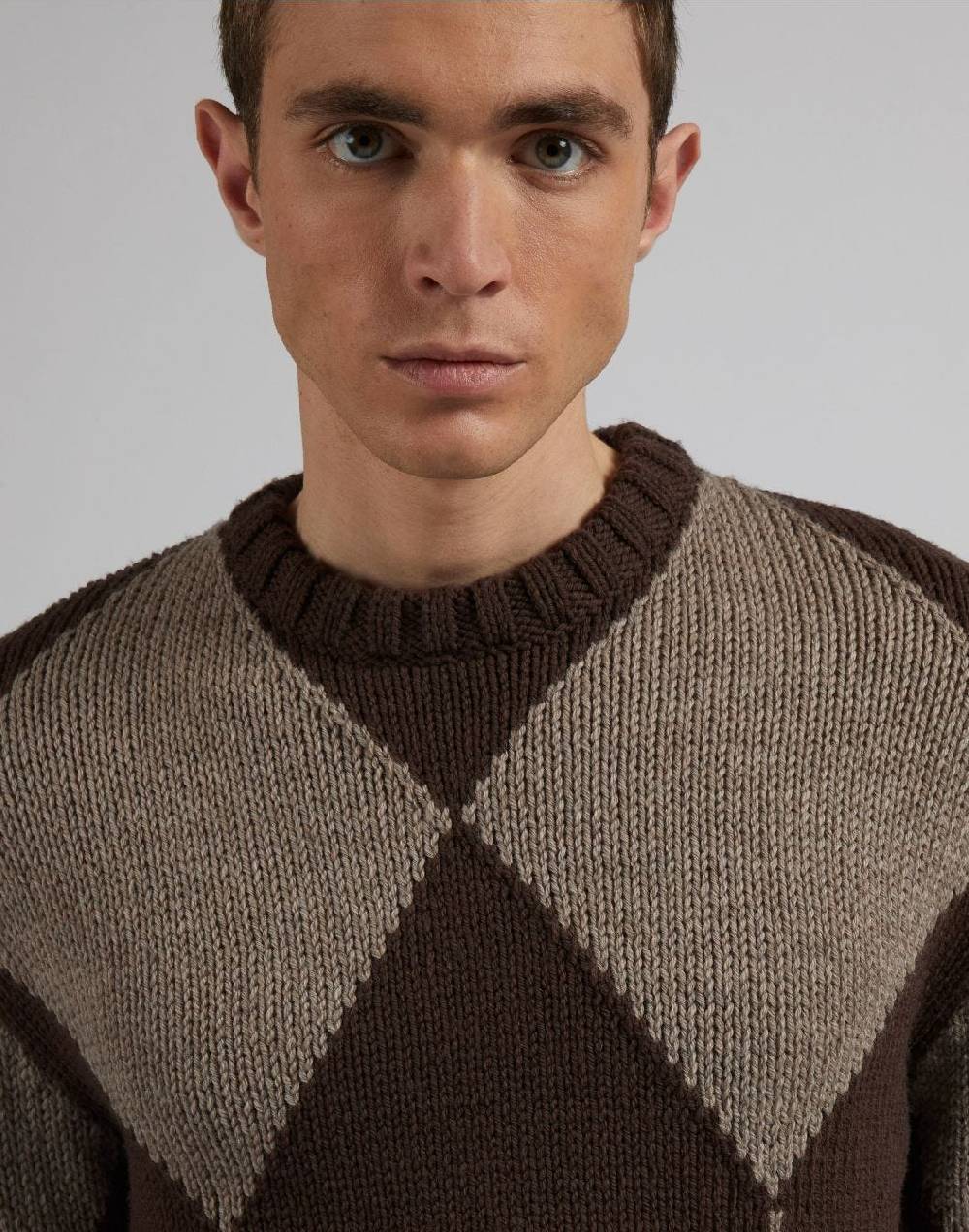 Lardini Maglia girocollo marrone con intarsio bicolore nocciola Promozione Limitata