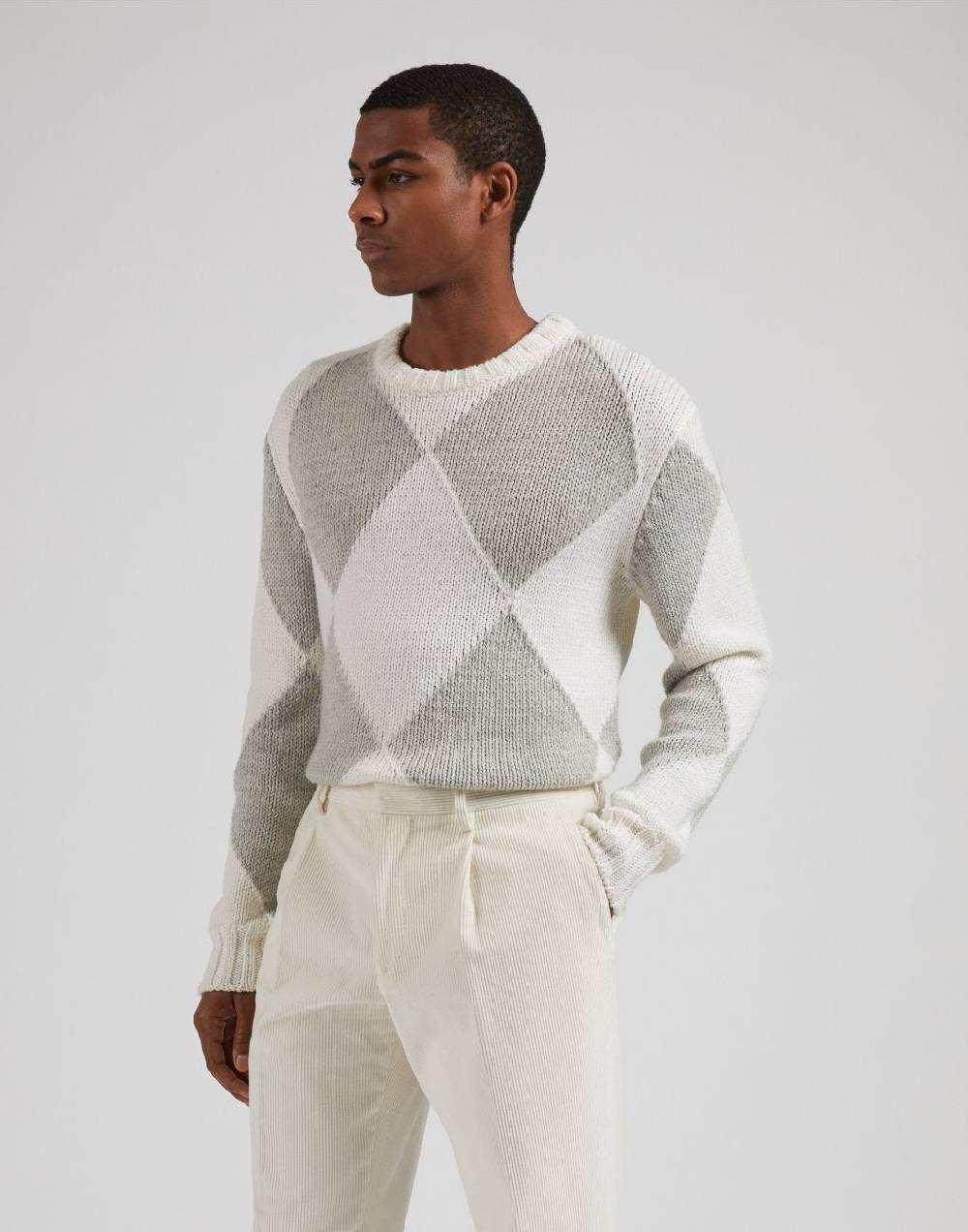 Lardini Maglia girocollo bianca con intarsio bicolore grigio Fino Al -60%