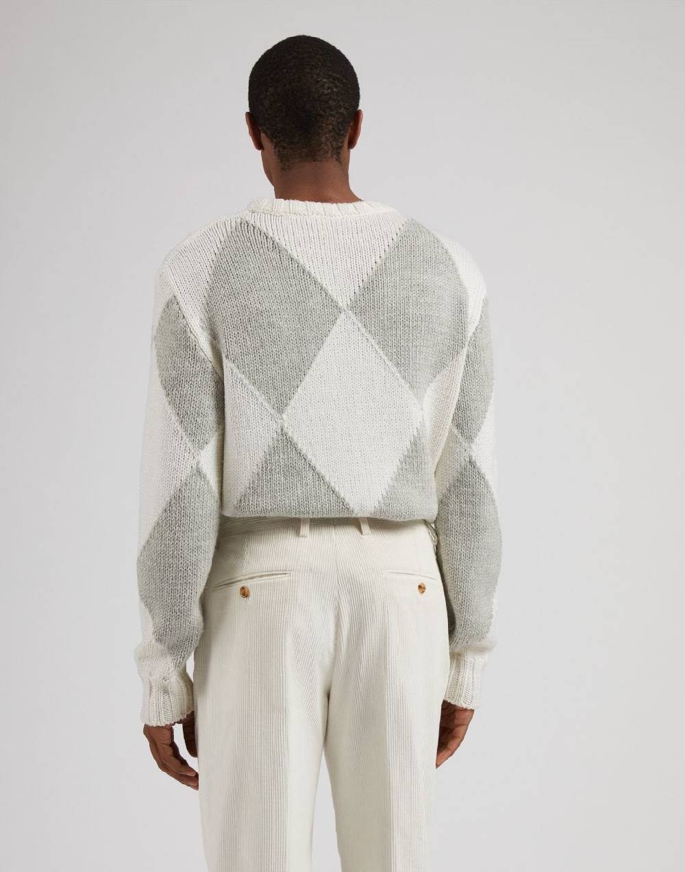 Lardini Maglia girocollo bianca con intarsio bicolore grigio Fino Al -60%