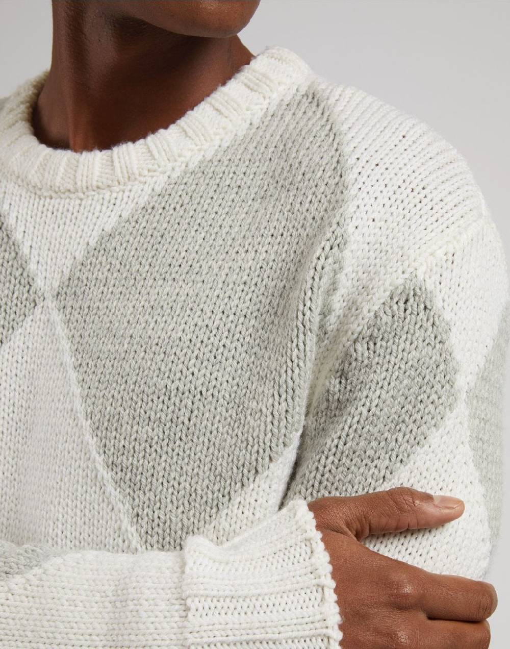 Lardini Maglia girocollo bianca con intarsio bicolore grigio Fino Al -60%