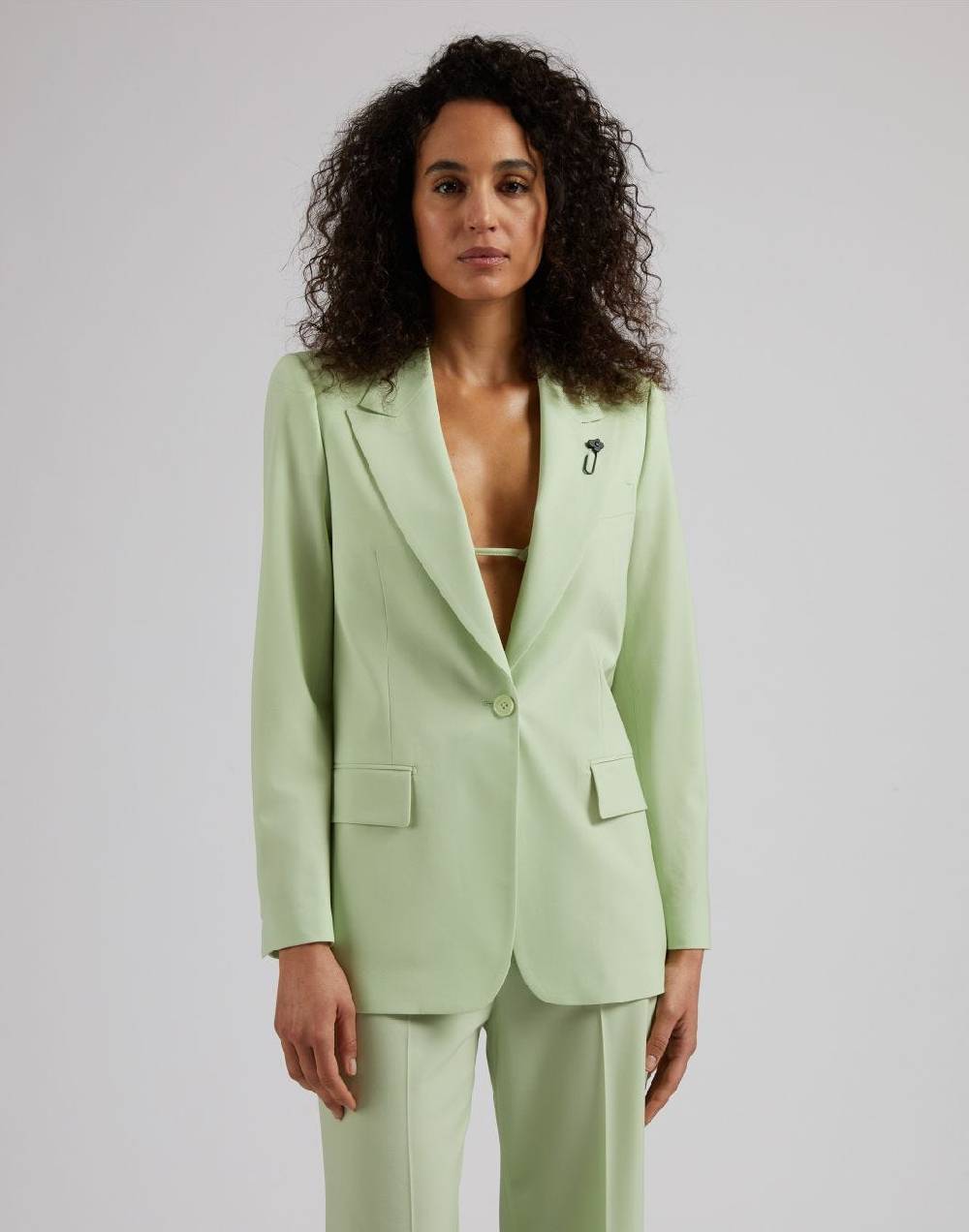 Lardini Giacca monopetto foderata in tessuto di lana stretch verde Sottocosto